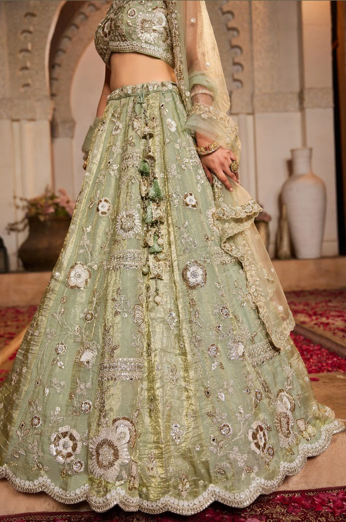 Pista Green Bridal Lehenga with Intricate Embroidery