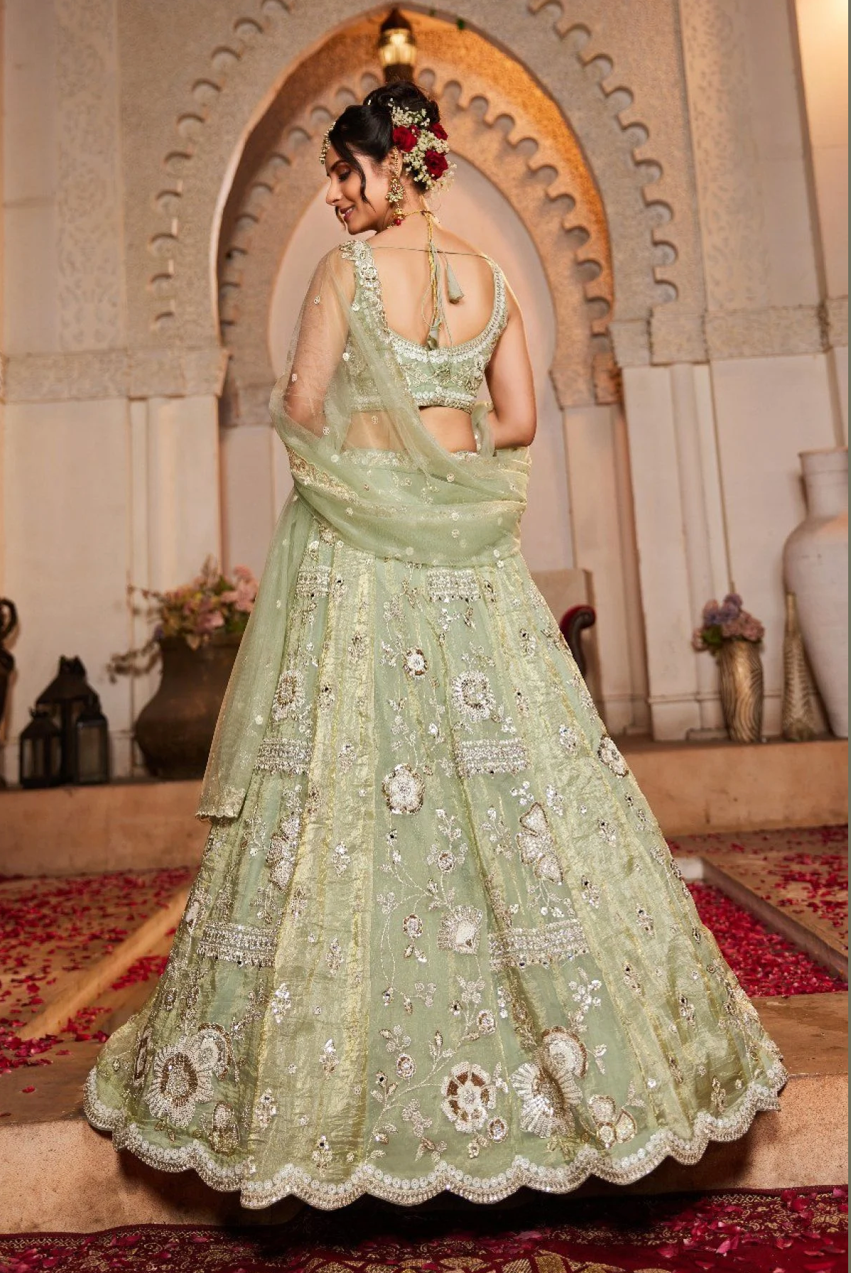Pista Green Bridal Lehenga with Intricate Embroidery