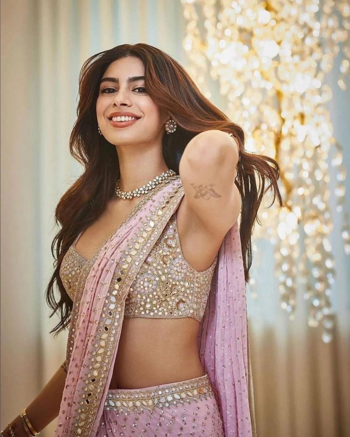 Baby Pink Mirror & Sequin Embroidered Faux Georgette Saree with Blouse