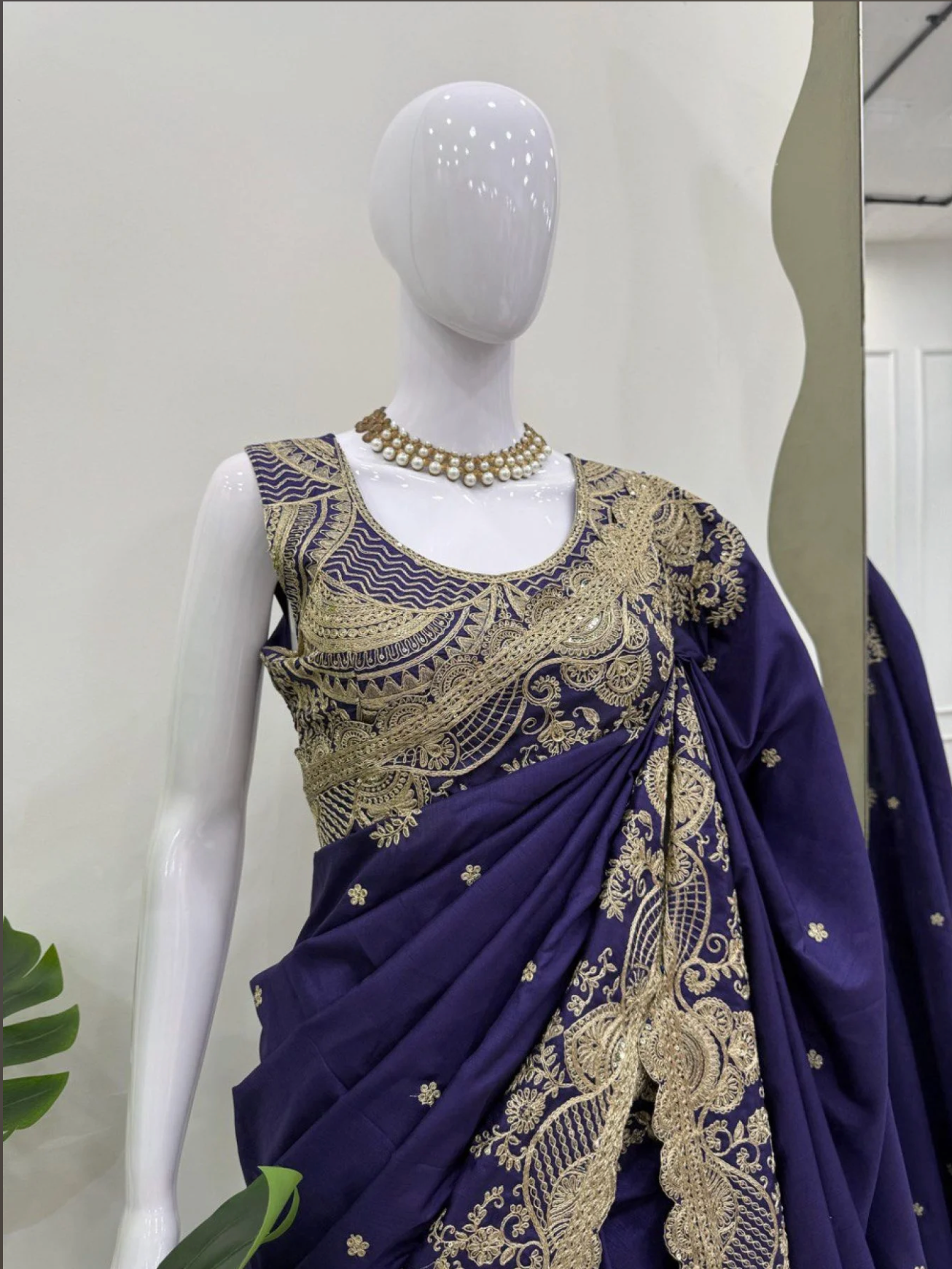 Grand Wedding Look Royal Blue Rangoli Silk Saree with Heavy Sequin & Cording Work