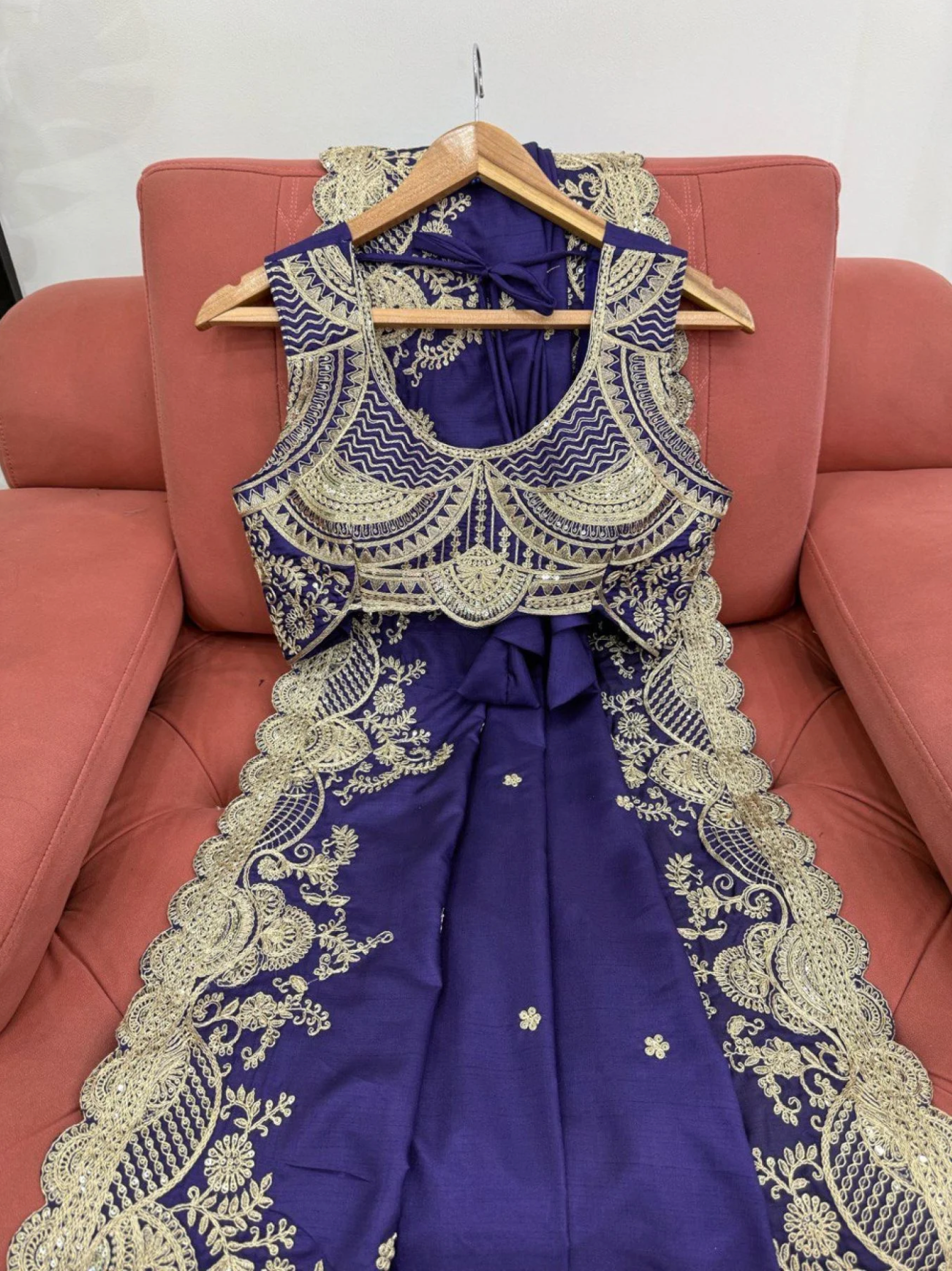 Grand Wedding Look Royal Blue Rangoli Silk Saree with Heavy Sequin & Cording Work