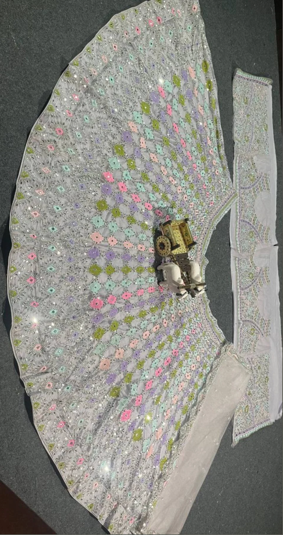 Designer Real Mirror Embroidery & Sequins Work Butterfly Net Lehenga with Can-Can Canvas Layers