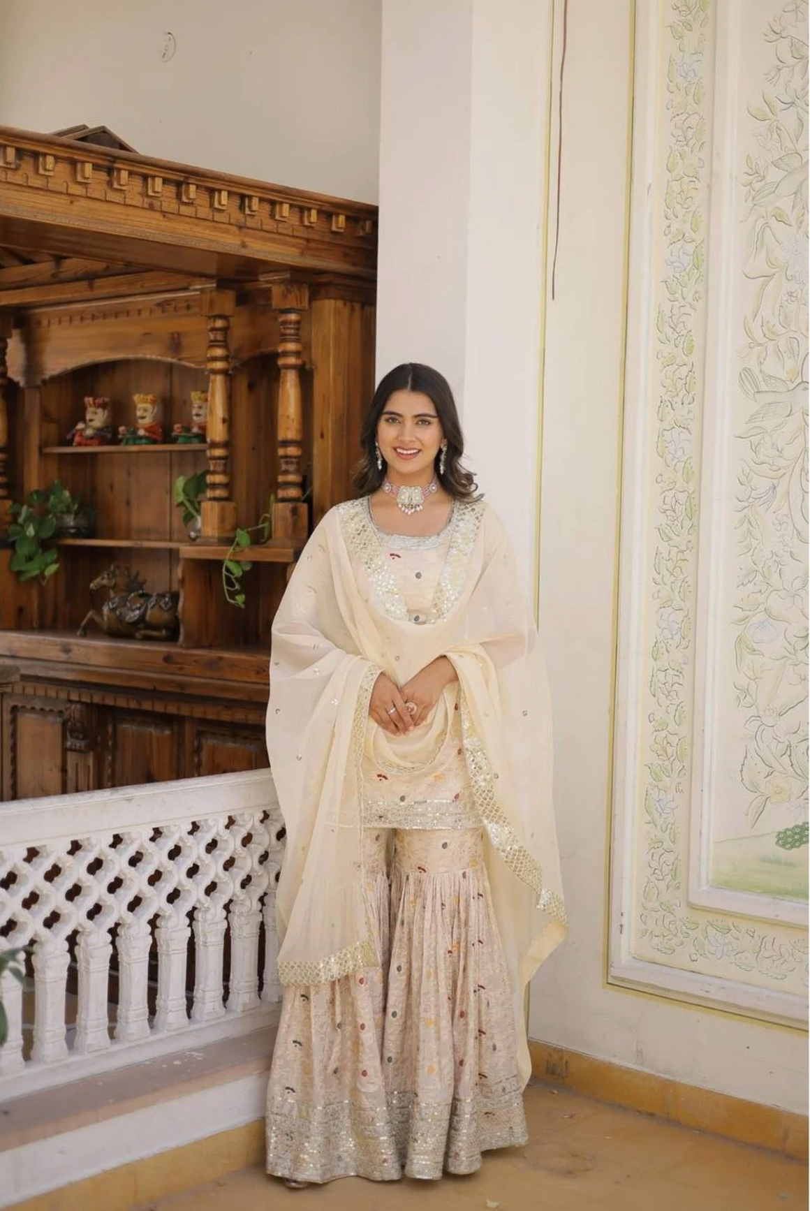 Ready To Wear Wine Kurti Gharara In Viscose Jacquerd And Embroidery Sequence Work