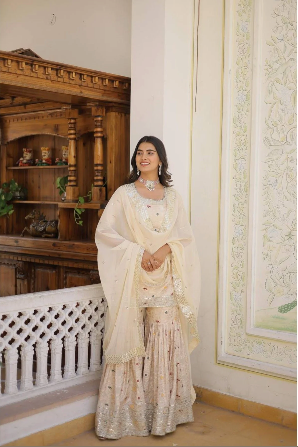Ready To Wear Wine Kurti Gharara In Viscose Jacquerd And Embroidery Sequence Work