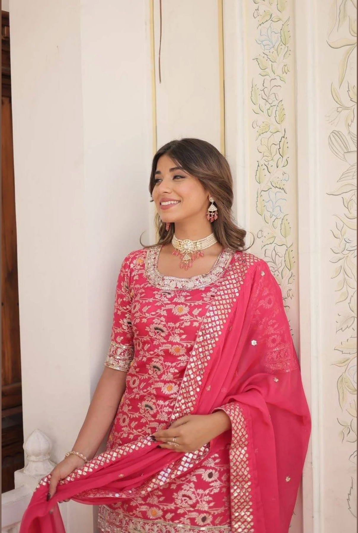 Ready To Wear Wine Kurti Gharara In Viscose Jacquerd And Embroidery Sequence Work