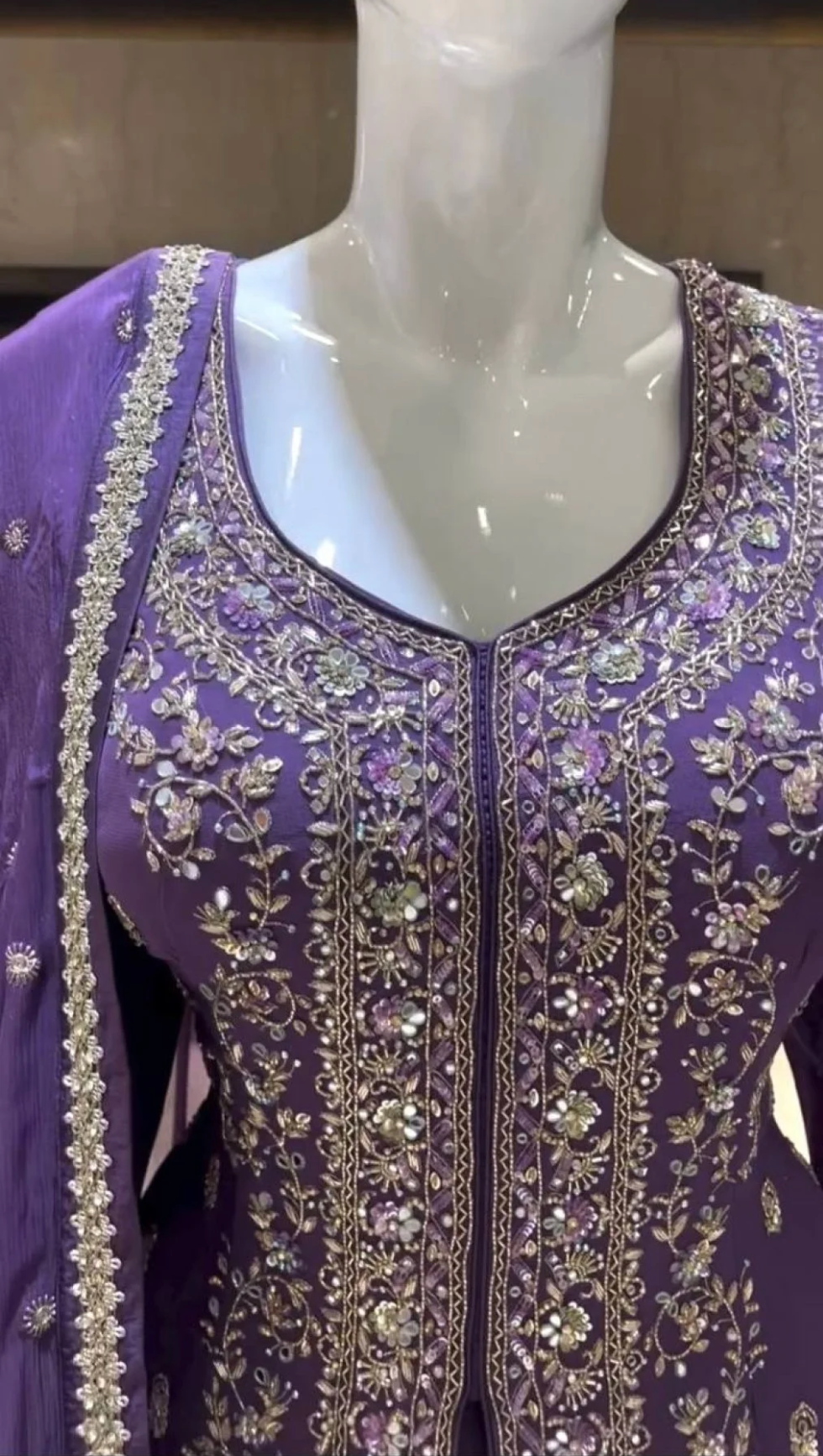 Designer Party Wear Pure Chinon Silk Sharara Palazzo Set with Heavy Sequins Embroidery & Dupatta