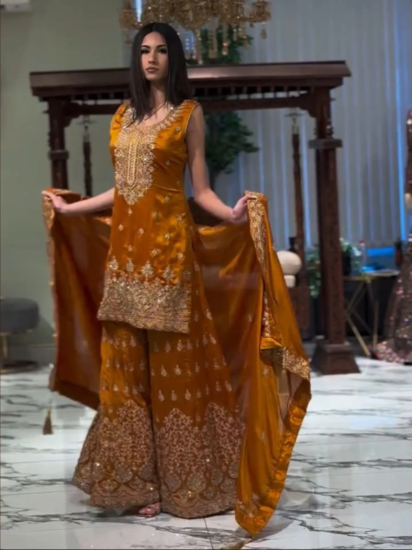 Festive Fox Georgette Sharara Suit with Heavy Sequence Embroidery & Dupatta