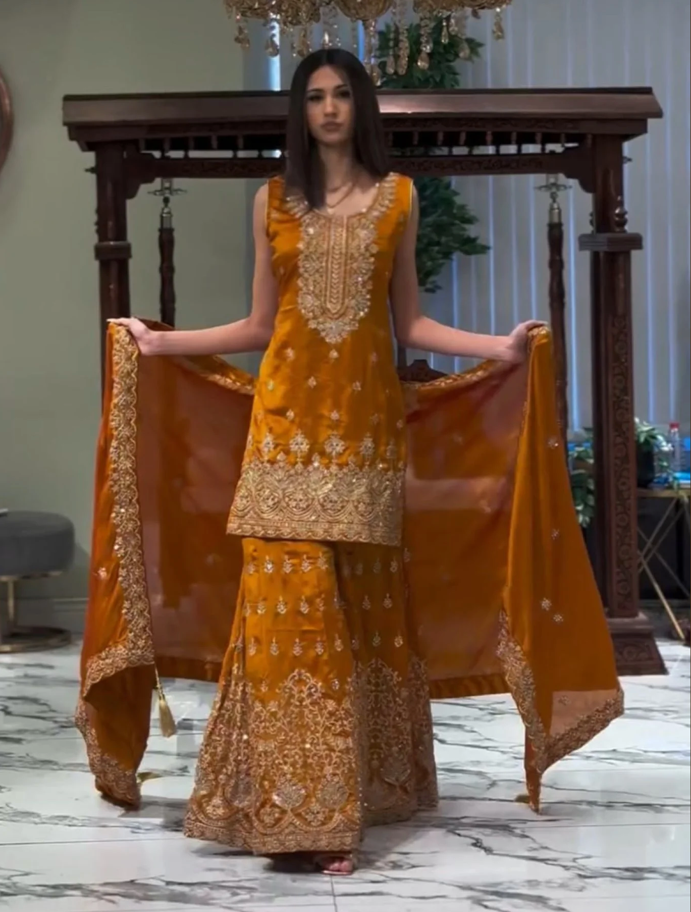 Festive Fox Georgette Sharara Suit with Heavy Sequence Embroidery & Dupatta