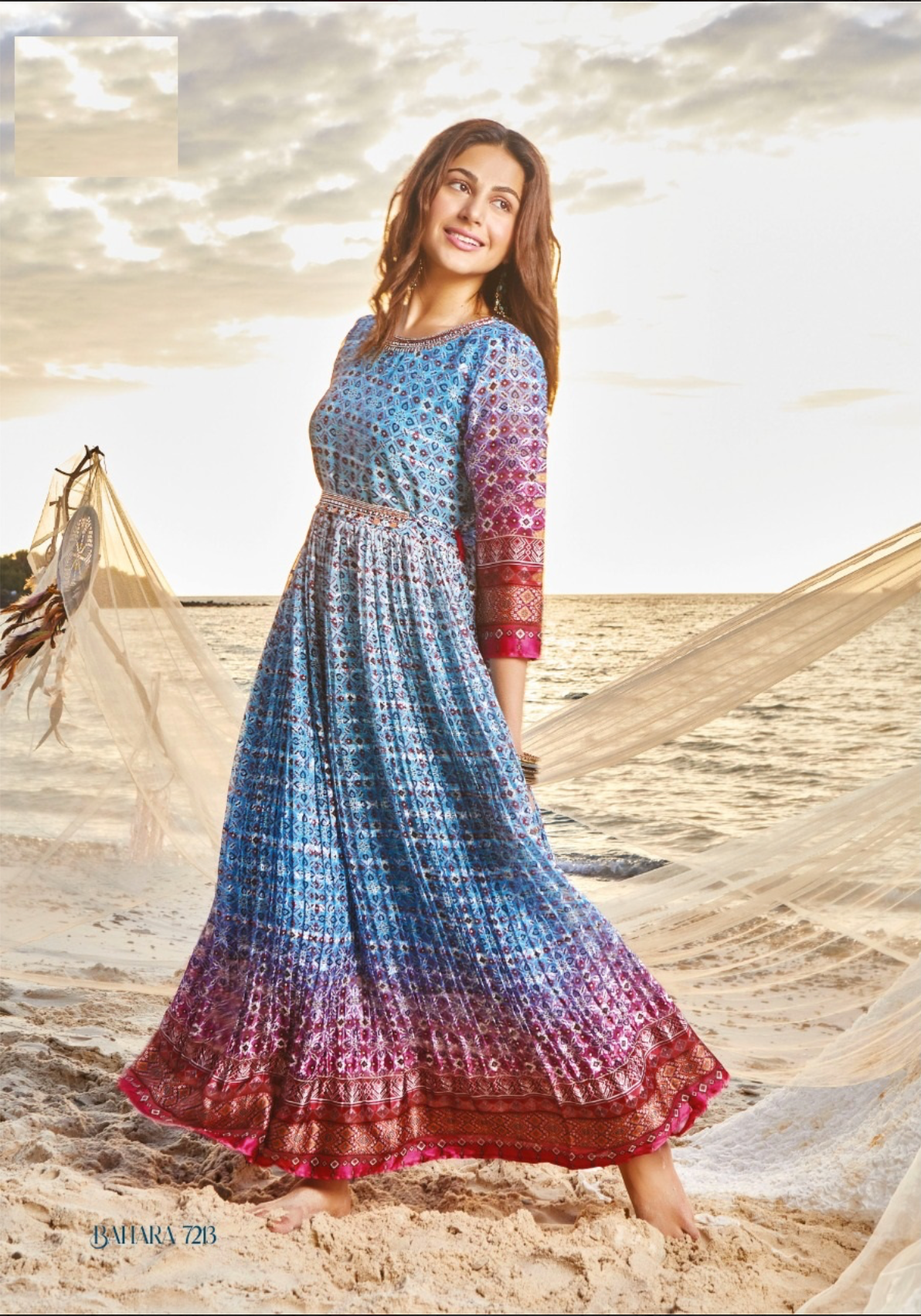 Pure Georgette With Traditional Print And Handwork Flared Designer Gown
