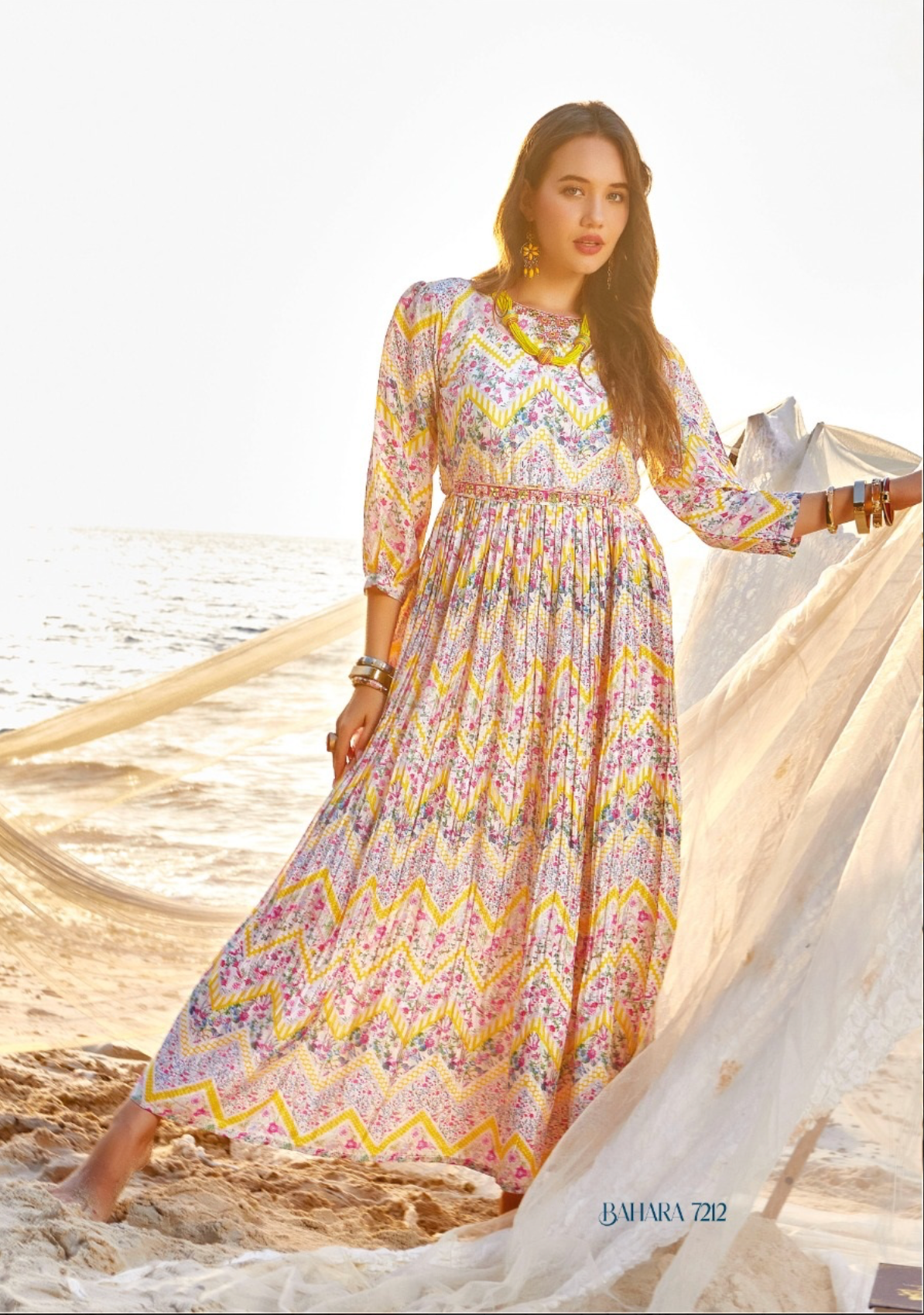 Pure Georgette With Traditional Print And Handwork Flared Designer Gown