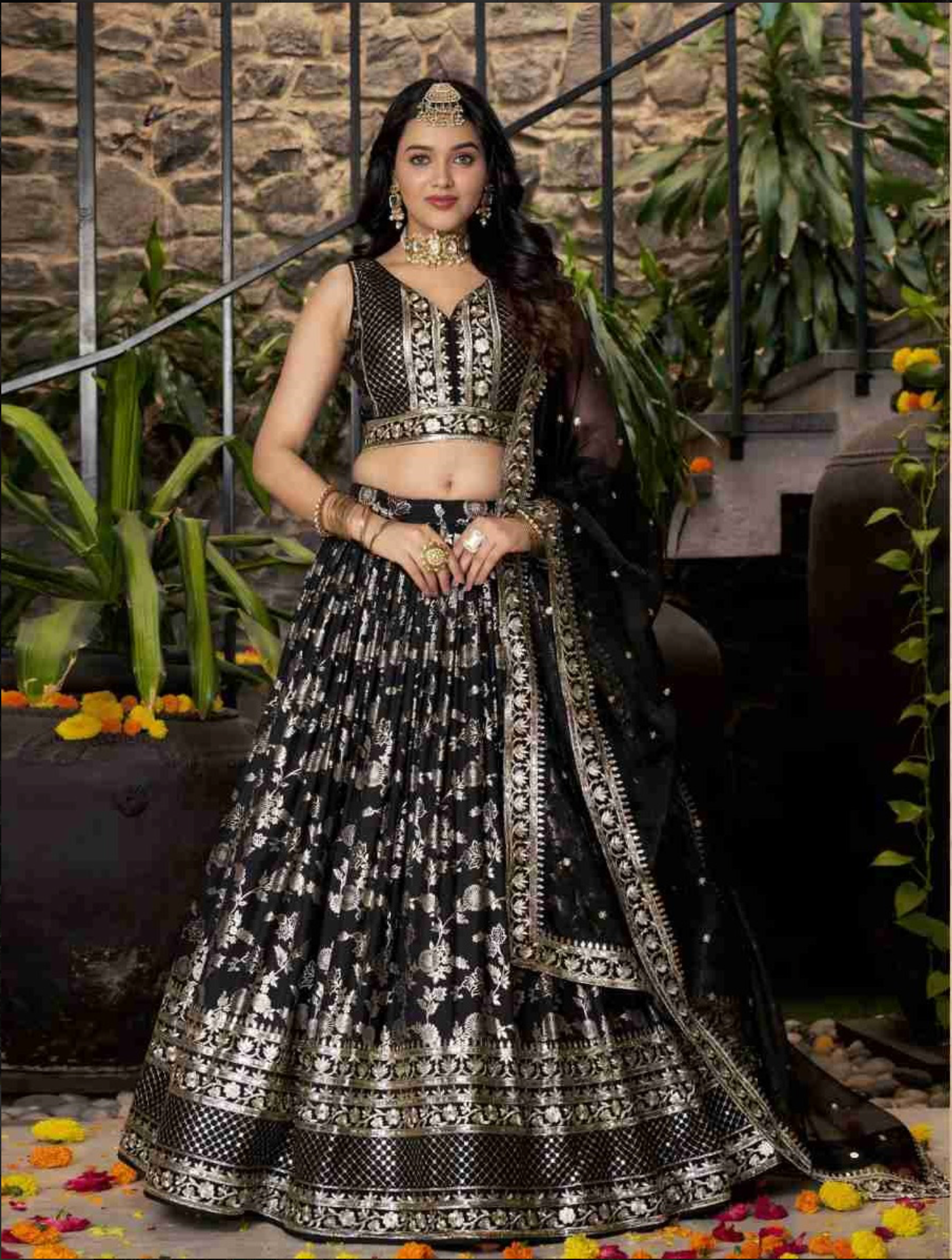 Dola Silk Jacquard Embroidery Work Lehenga Choli with Organza Dupatta