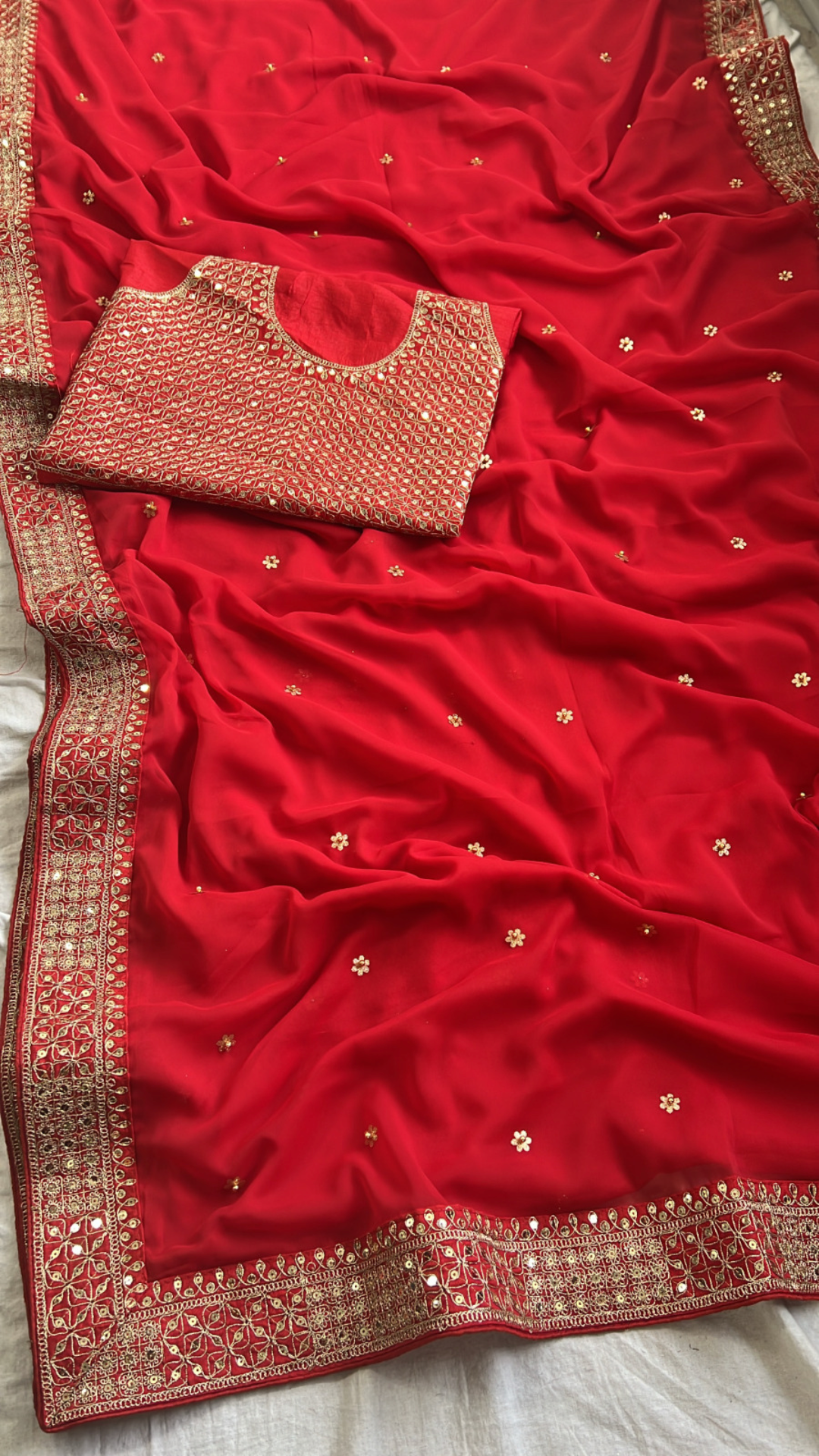 Fancy Dori Thread & Sequin Work Saree with Handcrafted Butti & Moti Detailing