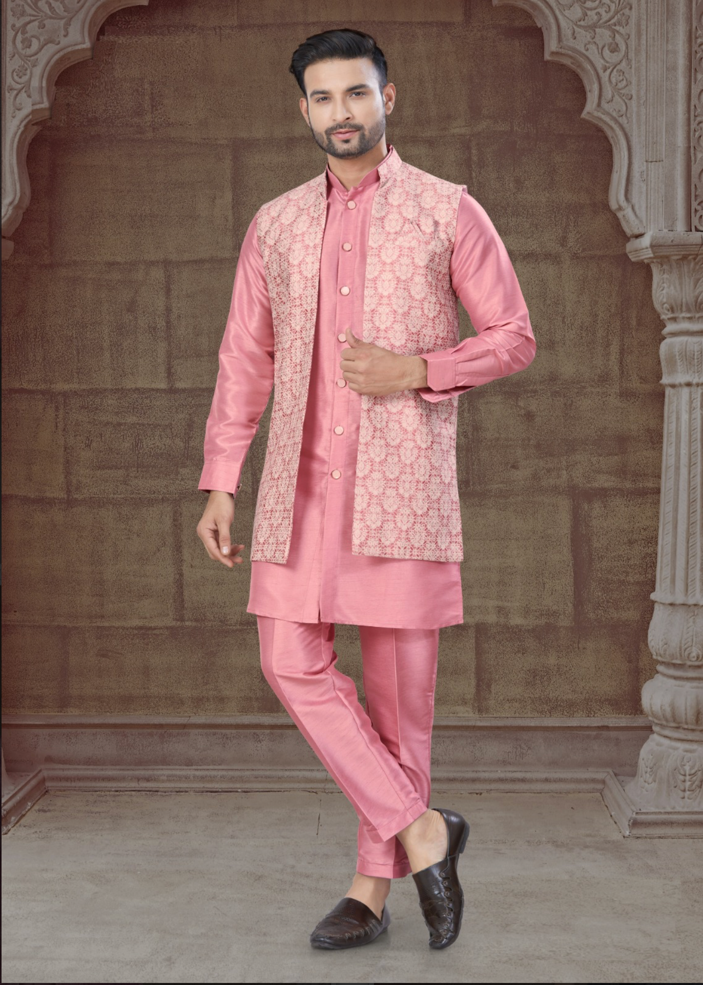 Jacket With Tone To Tone Front Open Kurta Pajama Collection