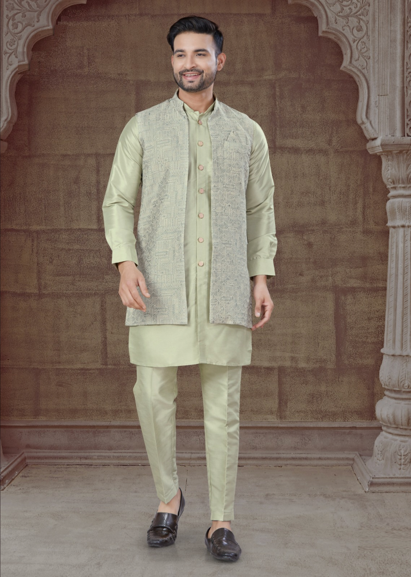 Jacket With Tone To Tone Front Open Kurta Pajama Collection