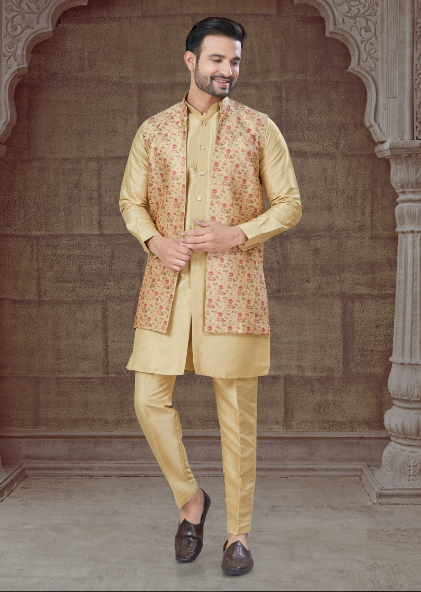 Jacket With Tone To Tone Front Open Kurta Pajama Collection