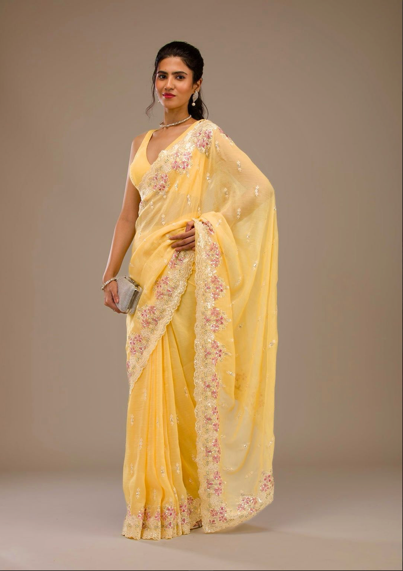Heavy Embroidery & Sequins Work Saree with Fancy CutWork Border