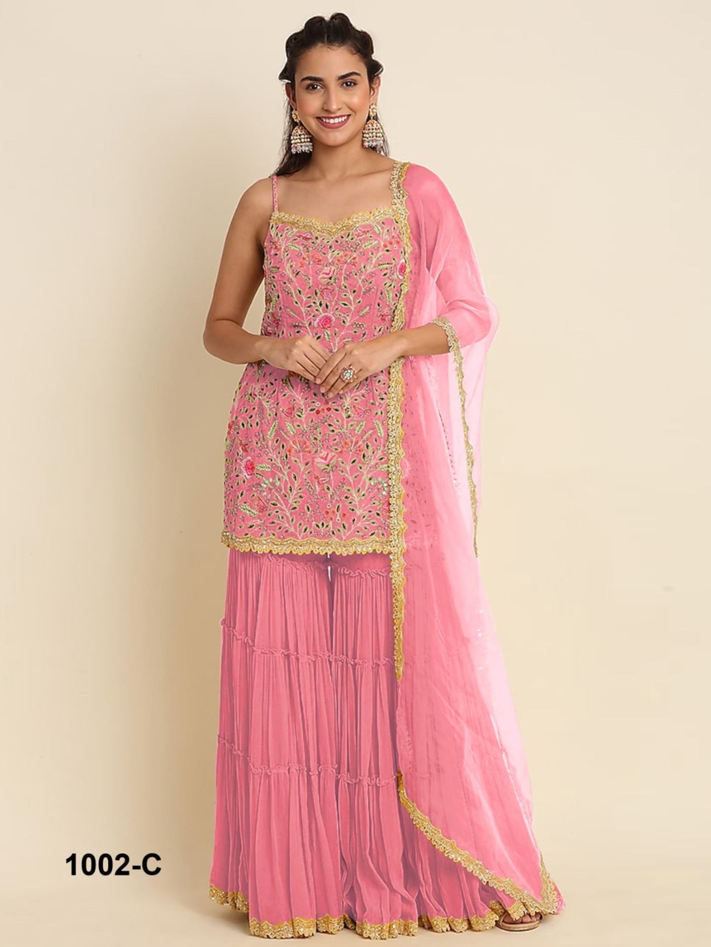 Heavy Fox Georgette Palazzo Suit with Embroidery & Sequins Work