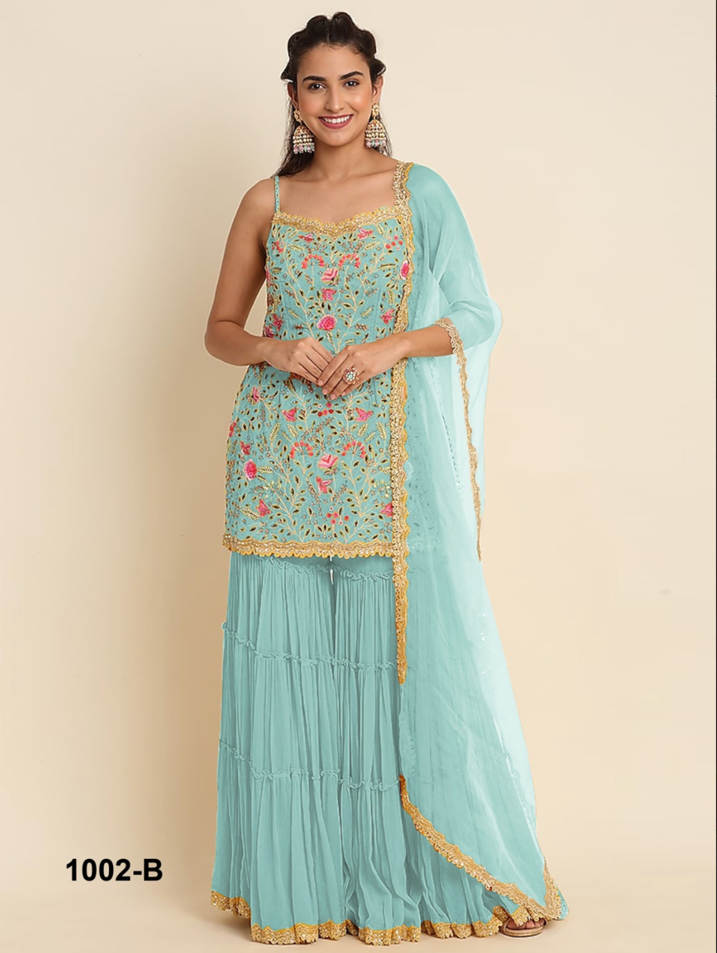 Heavy Fox Georgette Palazzo Suit with Embroidery & Sequins Work