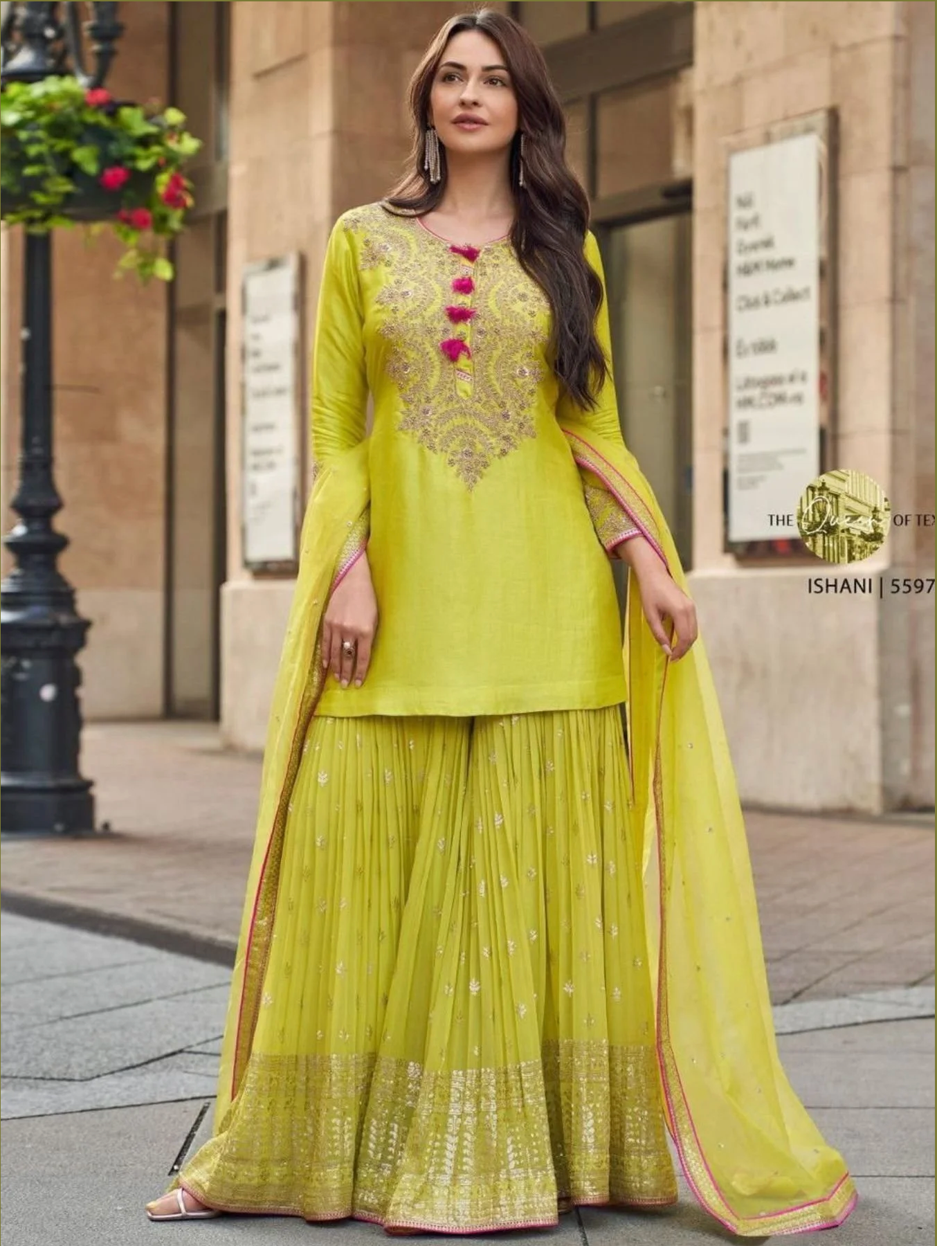 Lime Green Elegant Fully Stitched Fox Georgette Palazzo Suit