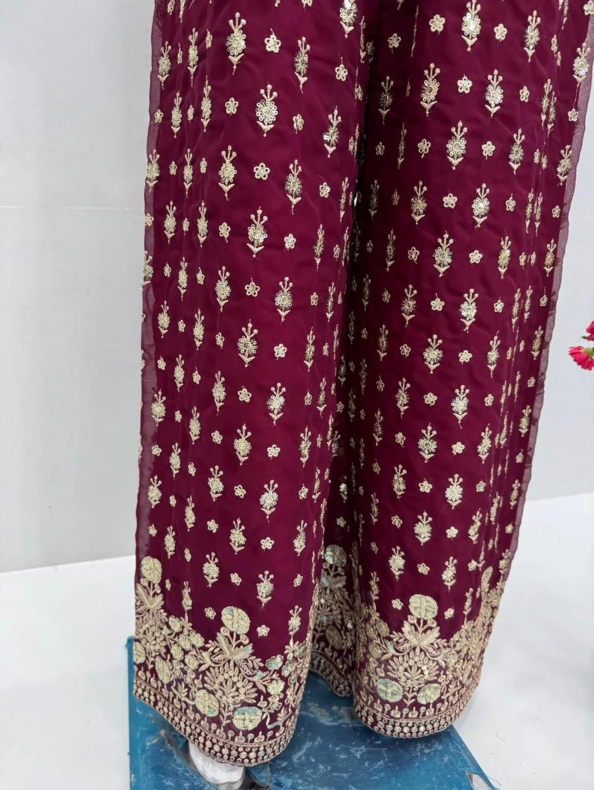 Maroon Party Wear Koti Suit Set with Sequence Work