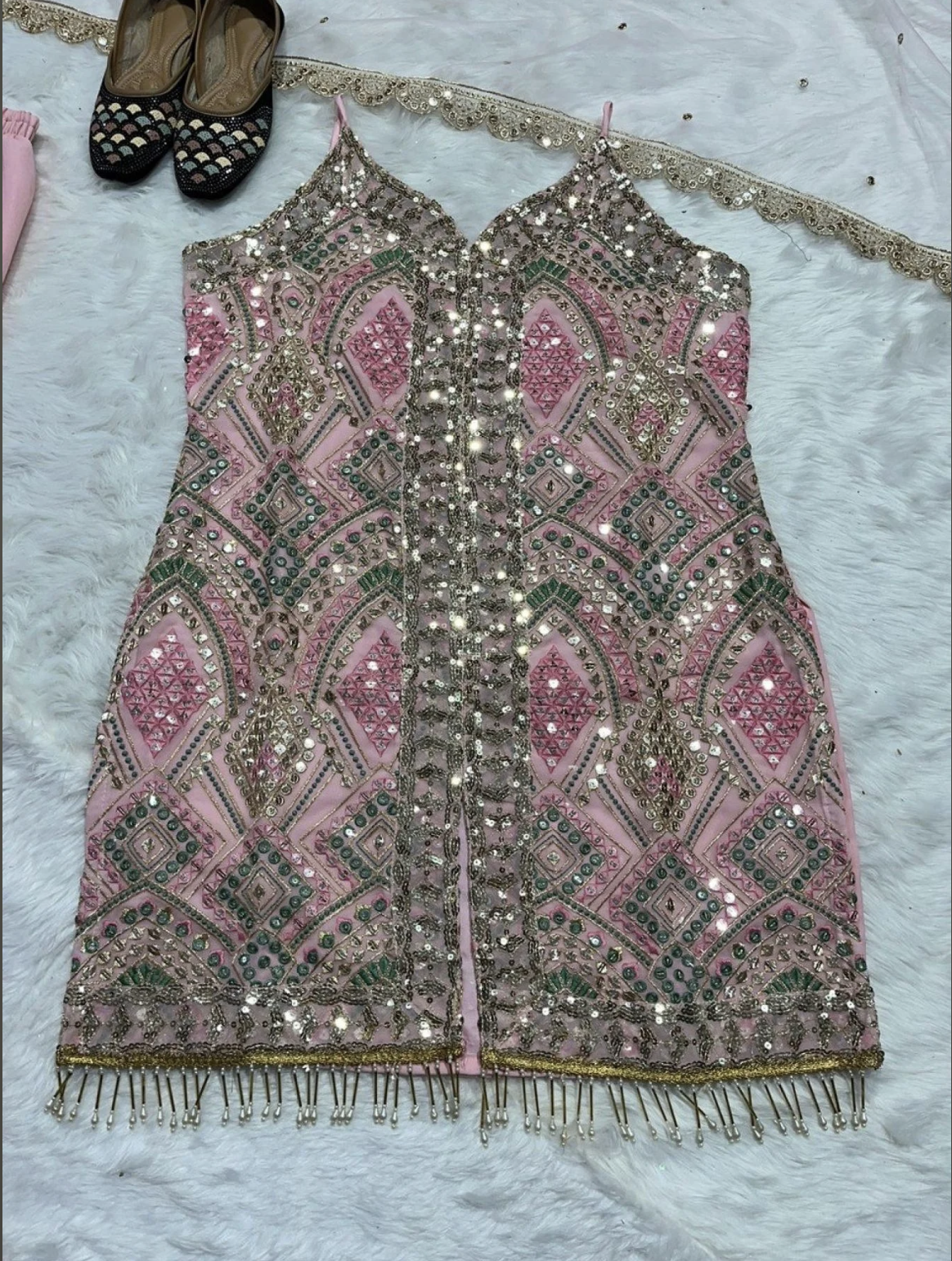 Light Pink Heavy Faux Georgette Sharara Suit with Embroidery & Sequence Work