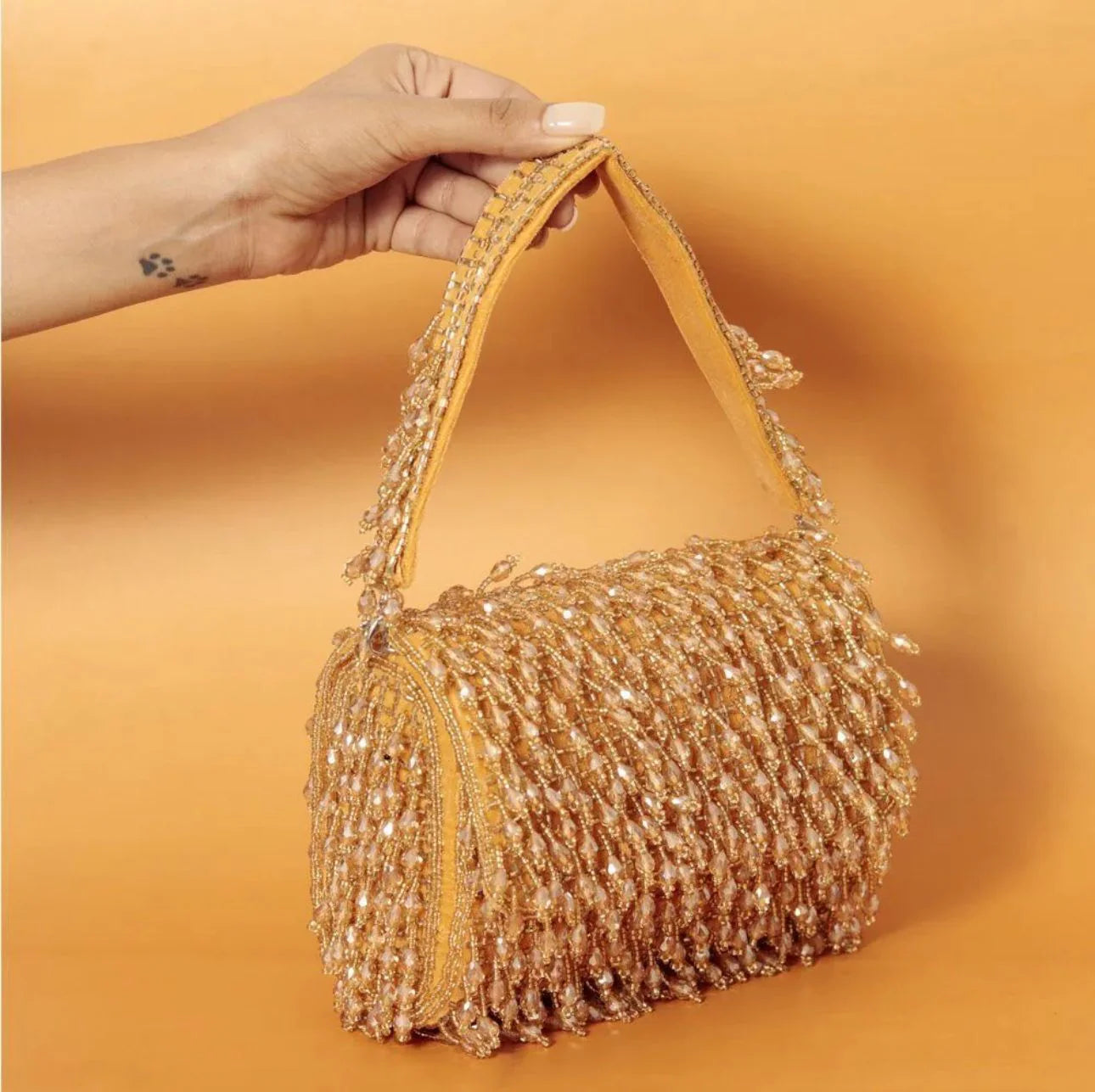 Luxurious Crystal Flap Clutch with Beaded Handle