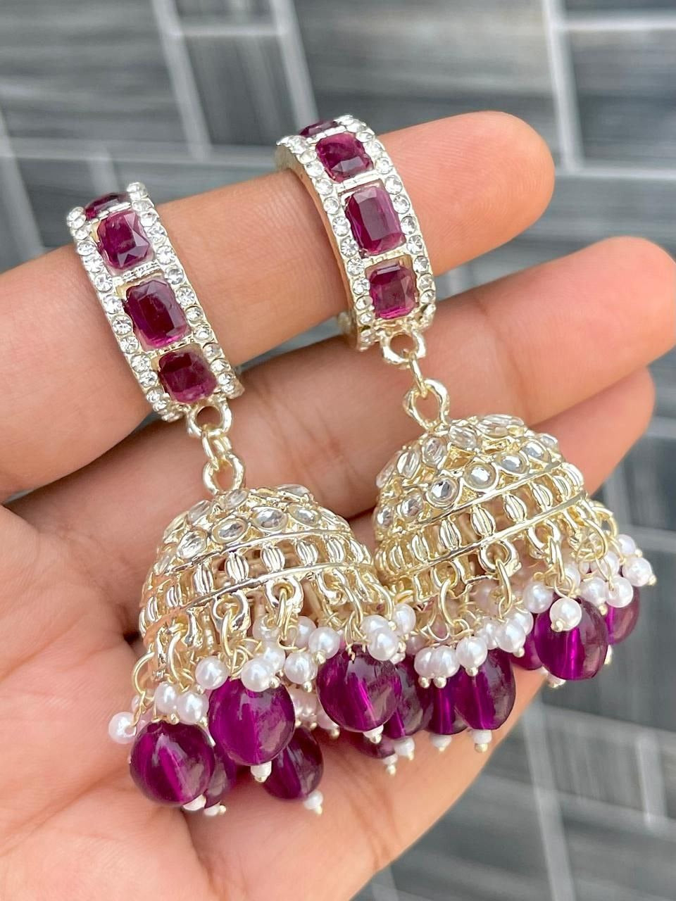 Premium Kundan Bali‑Style Earrings – Vibrant Color Collection