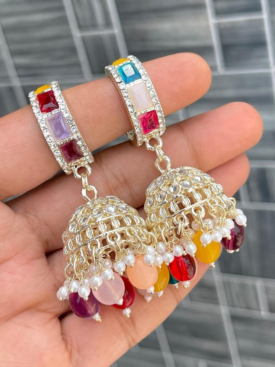 Premium Kundan Bali‑Style Earrings – Vibrant Color Collection