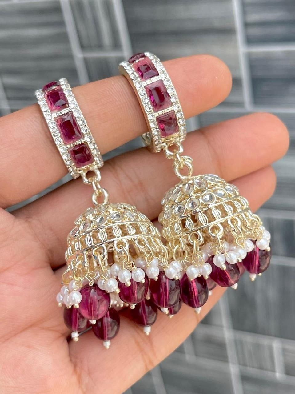 Premium Kundan Bali‑Style Earrings – Vibrant Color Collection