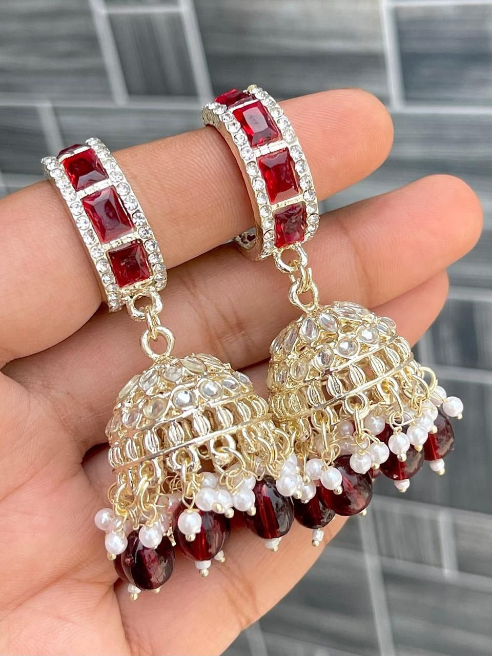 Premium Kundan Bali‑Style Earrings – Vibrant Color Collection