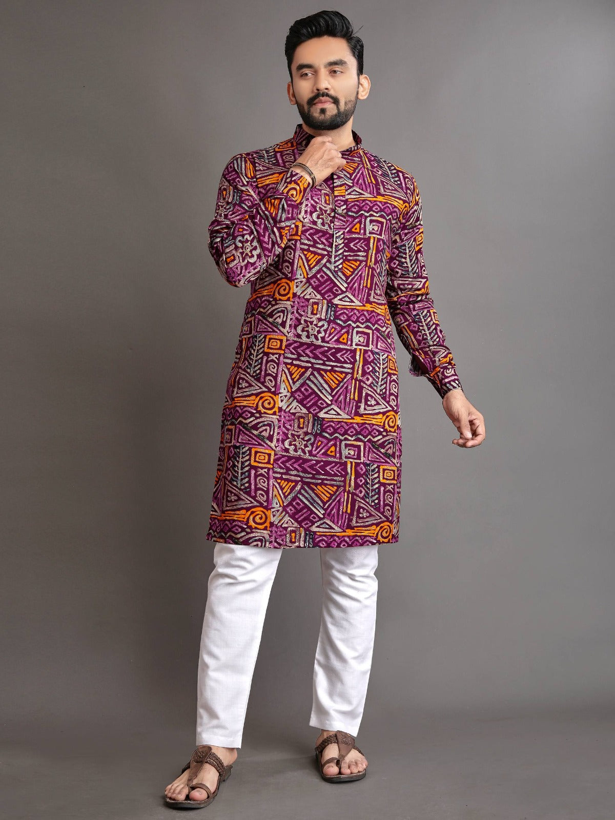 Men’s Multicolor Foil Print Kurta Pajama Set