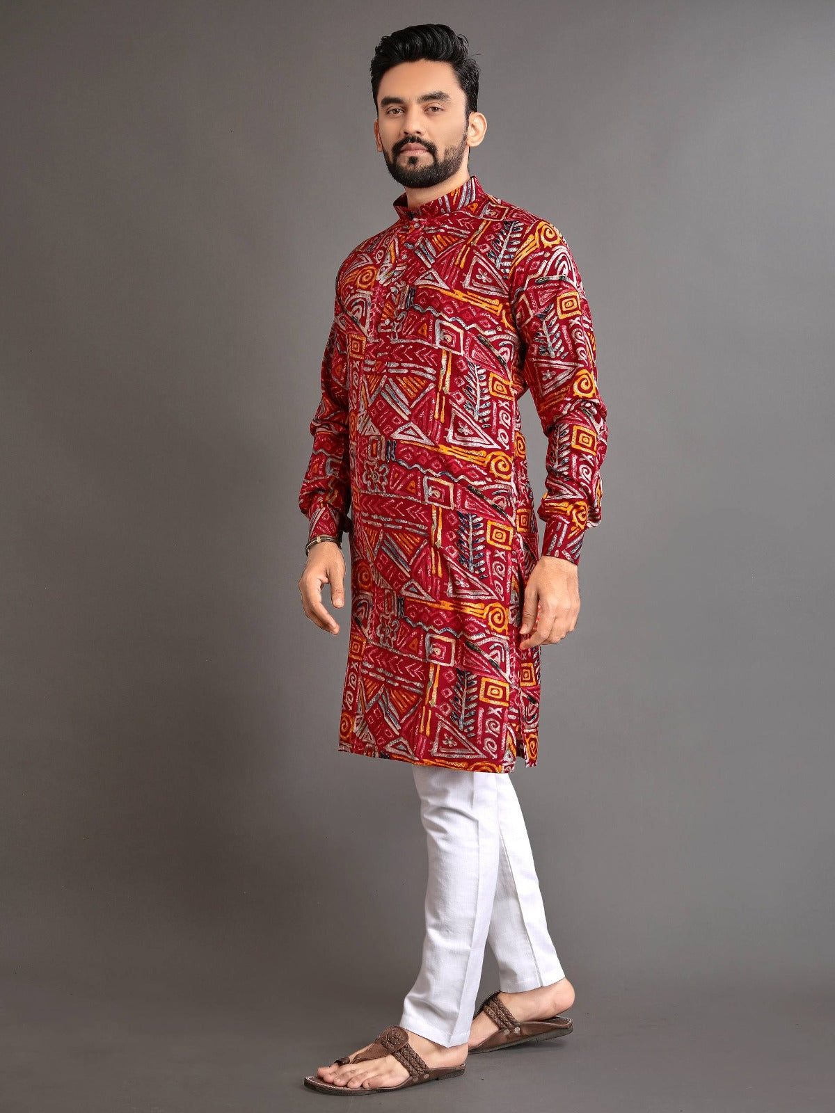 Men’s Multicolor Foil Print Kurta Pajama Set