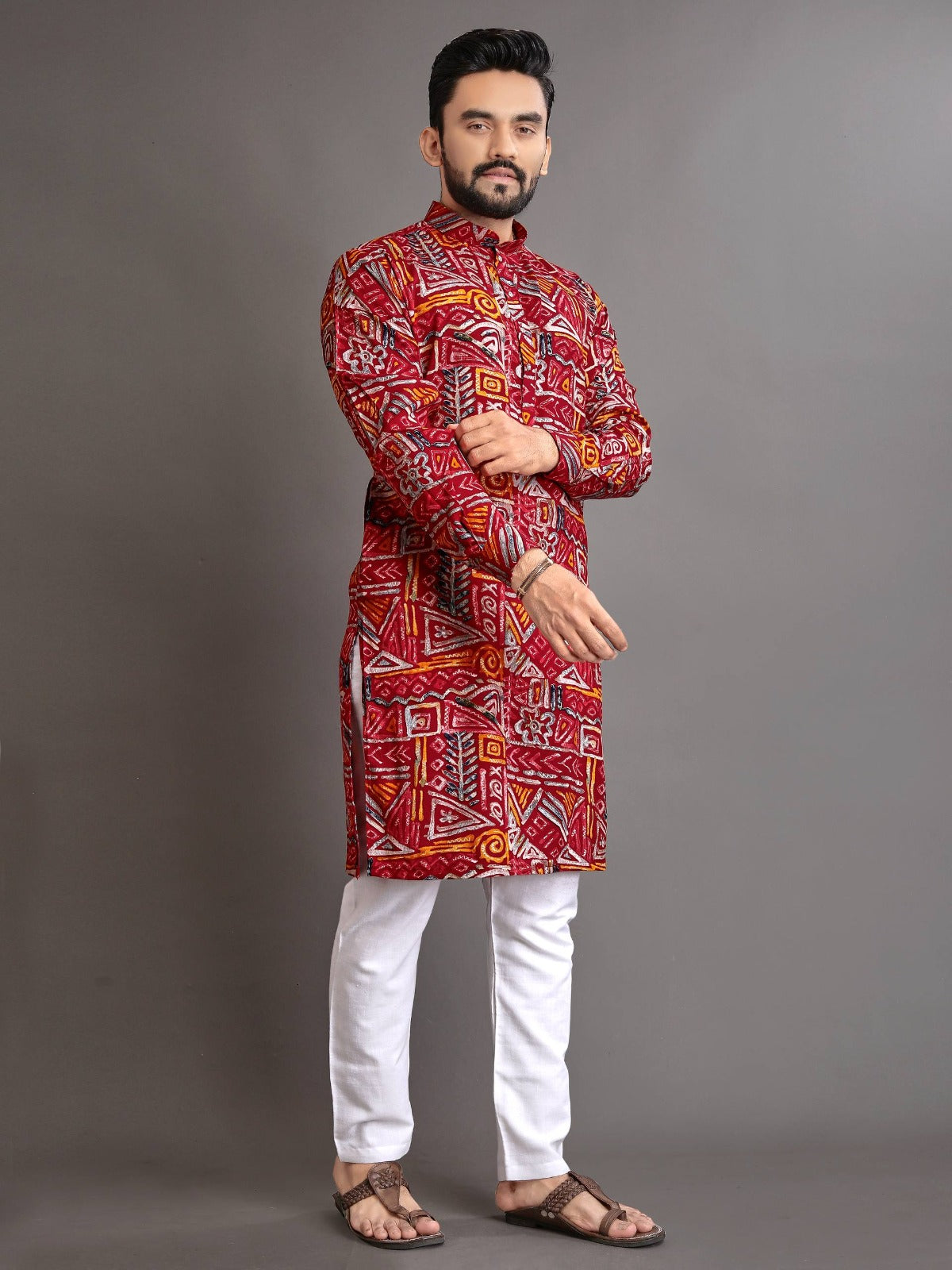 Men’s Multicolor Foil Print Kurta Pajama Set