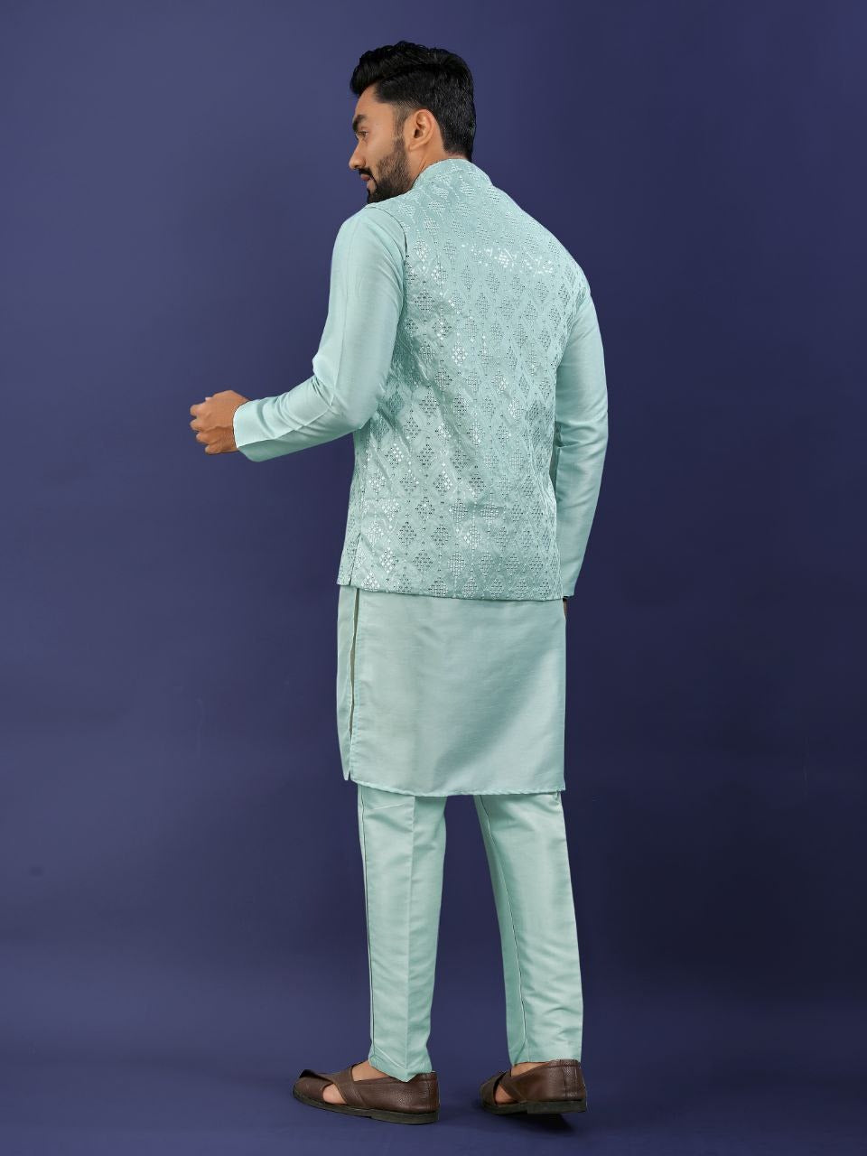 Regal Silk Koti‑Kurta Set – Embroidered Jacket, Kurta & Pajama
