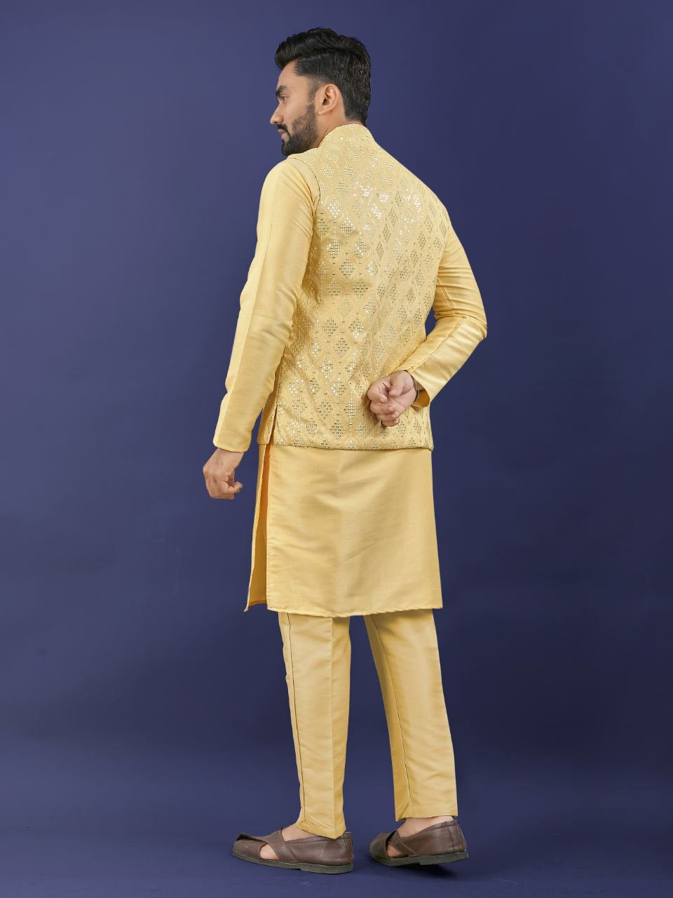Regal Silk Koti‑Kurta Set – Embroidered Jacket, Kurta & Pajama