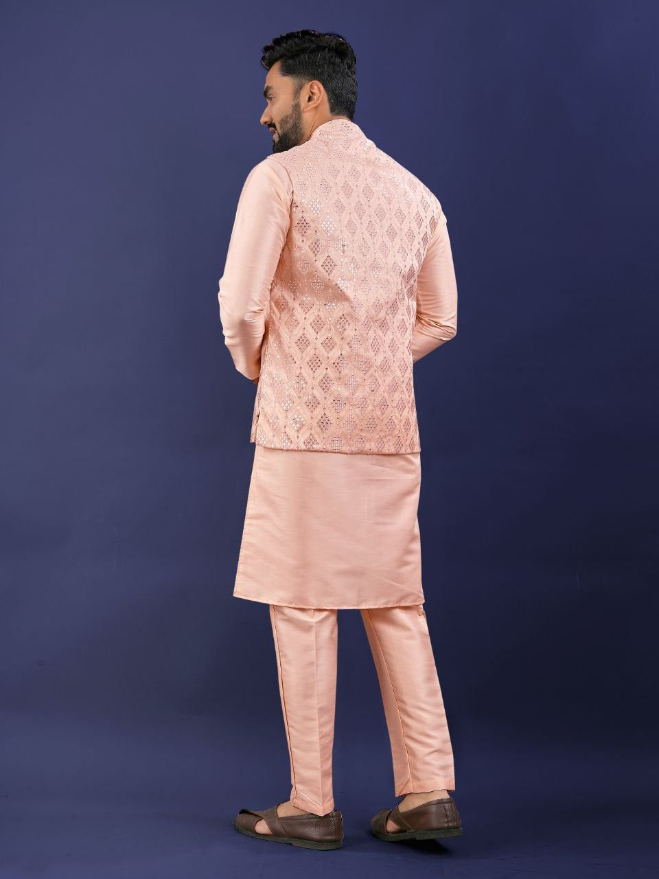 Regal Silk Koti‑Kurta Set – Embroidered Jacket, Kurta & Pajama