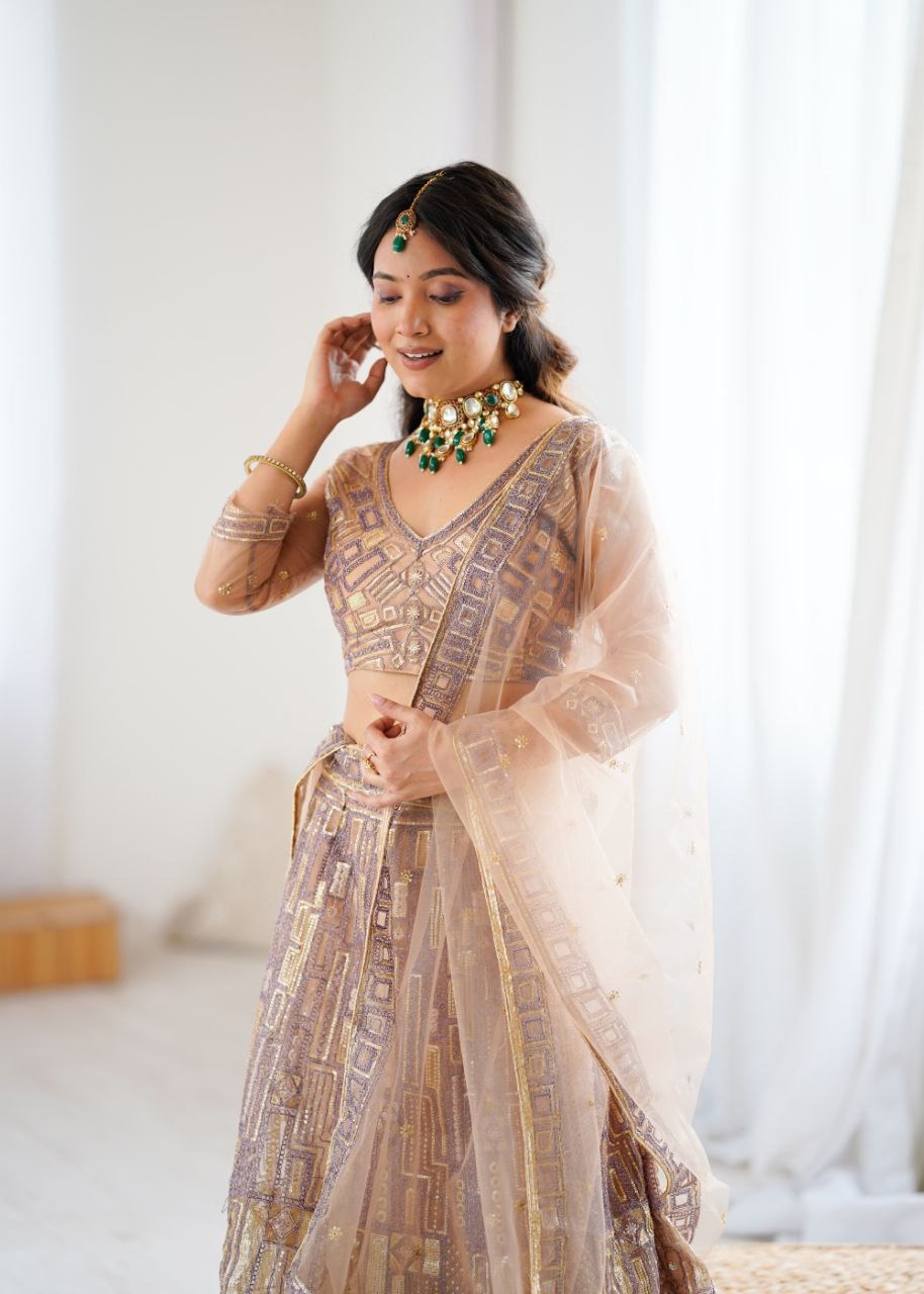 Ethereal Blossom Champagne & Lavender Lehenga Set