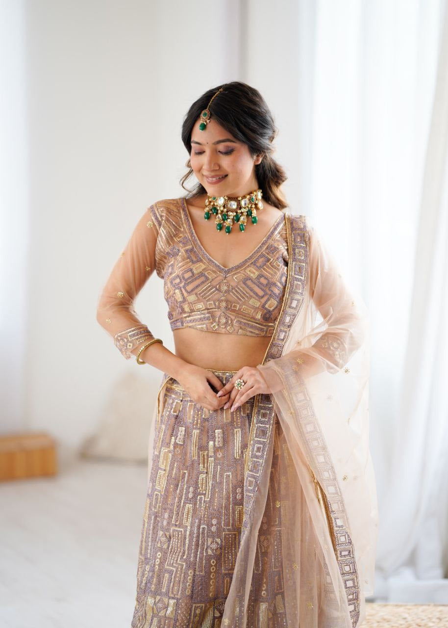 Ethereal Blossom Champagne & Lavender Lehenga Set
