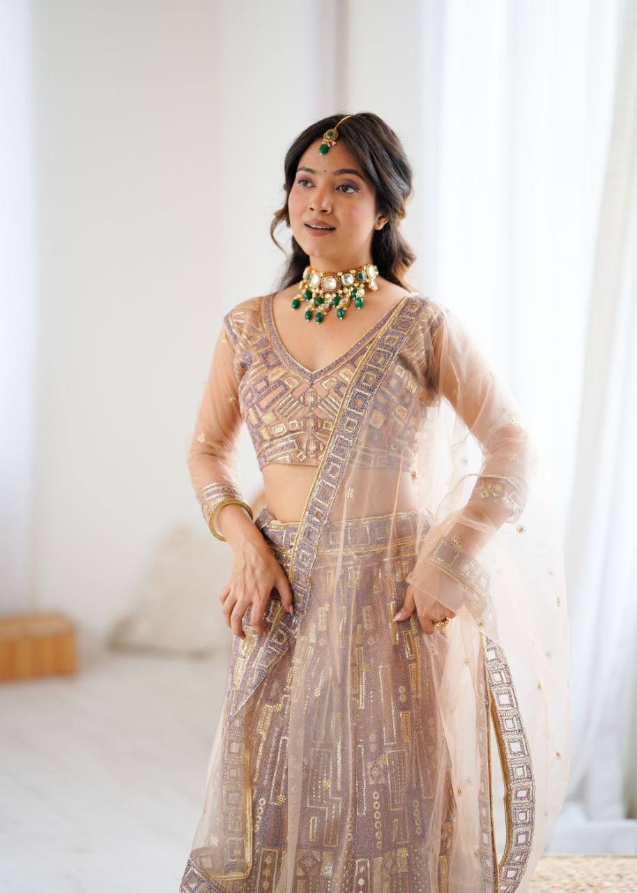 Ethereal Blossom Champagne & Lavender Lehenga Set