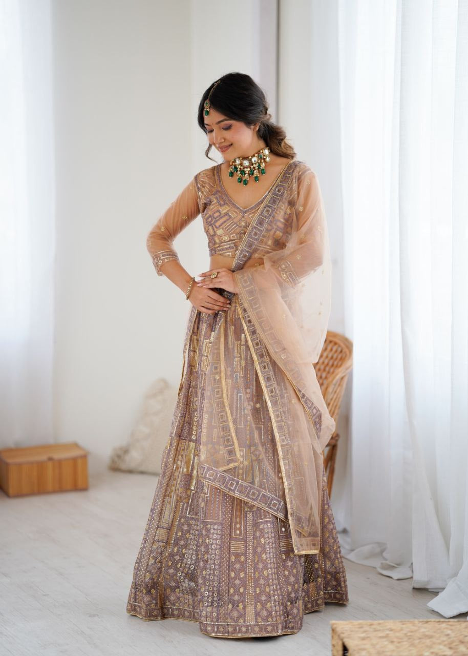 Ethereal Blossom Champagne & Lavender Lehenga Set