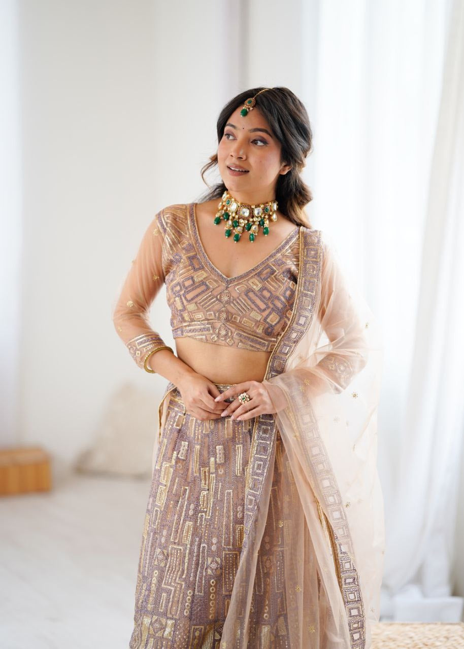 Ethereal Blossom Champagne & Lavender Lehenga Set