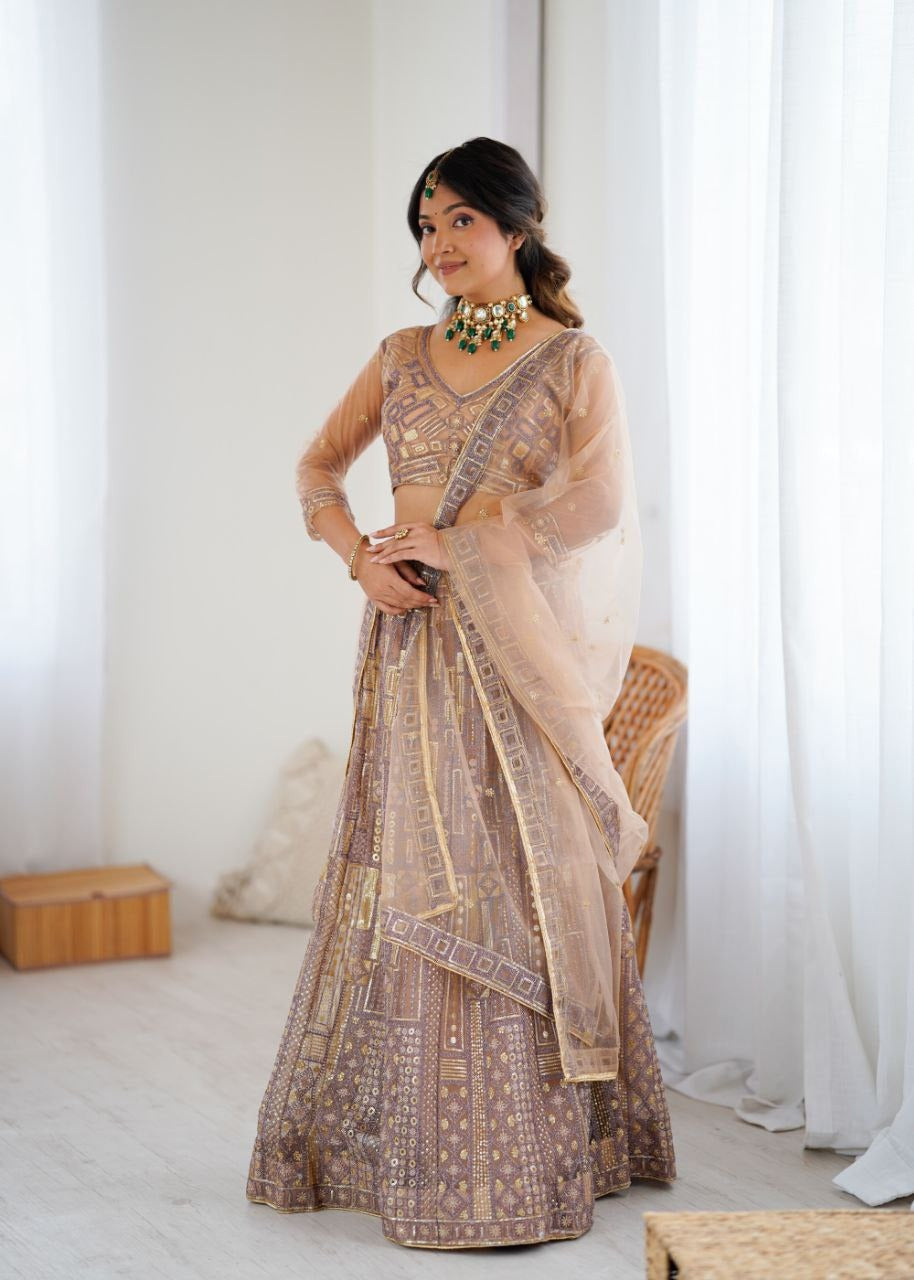 Ethereal Blossom Champagne & Lavender Lehenga Set