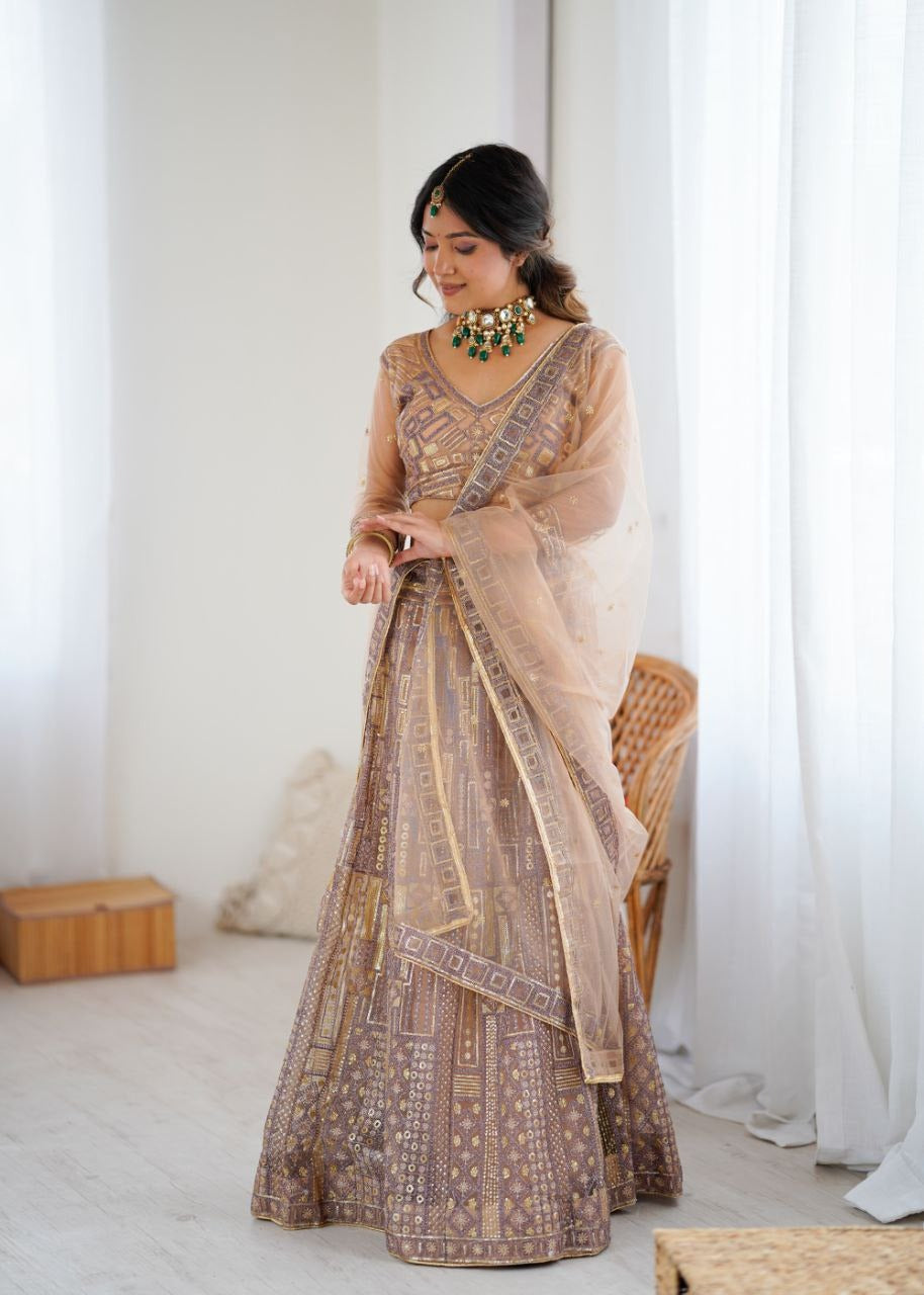 Ethereal Blossom Champagne & Lavender Lehenga Set