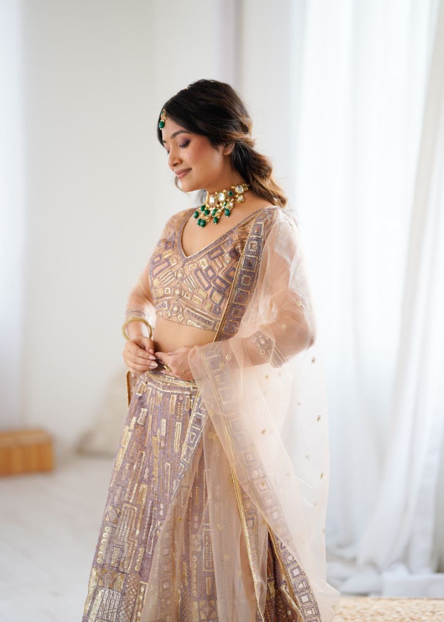 Ethereal Blossom Champagne & Lavender Lehenga Set