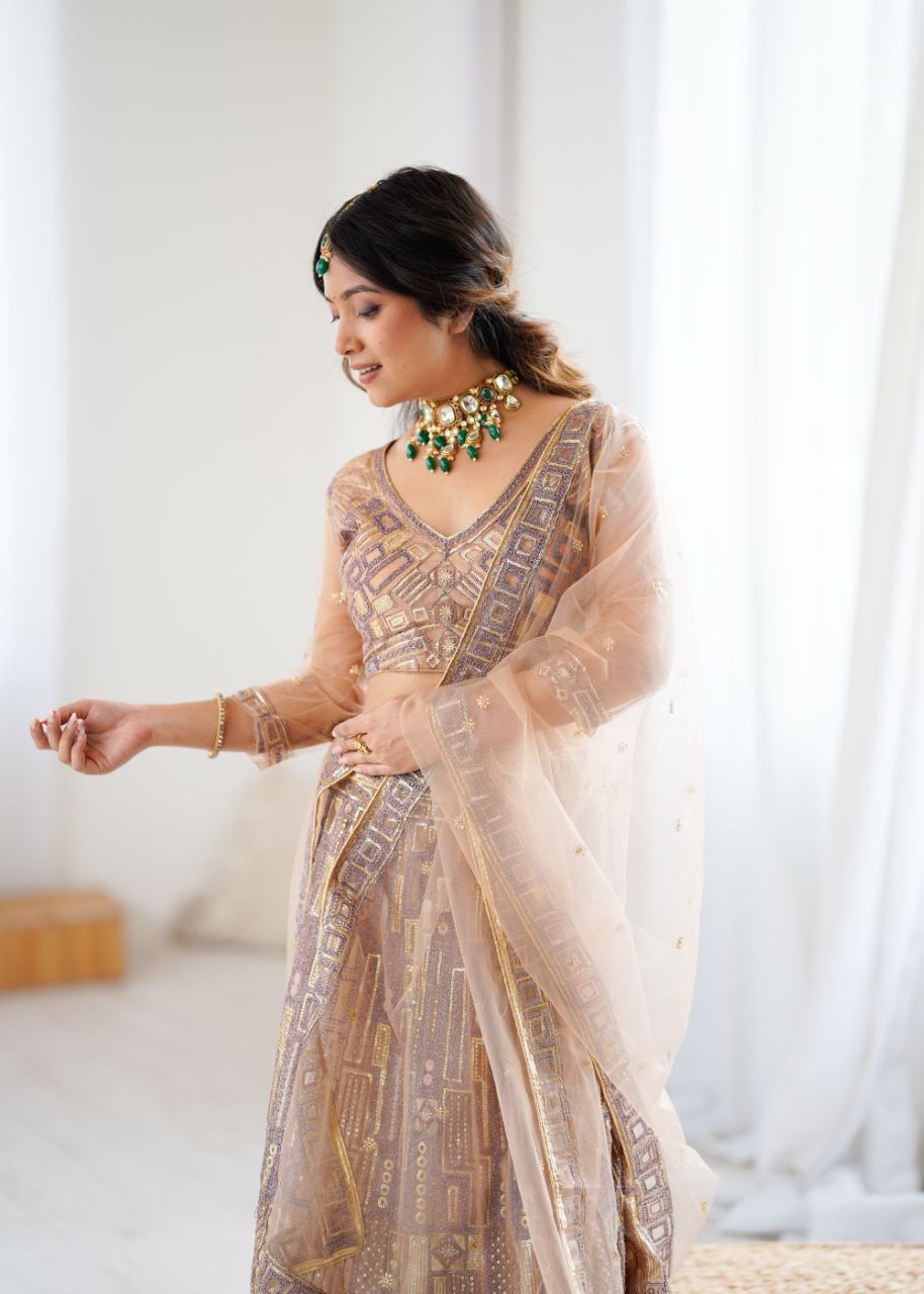 Ethereal Blossom Champagne & Lavender Lehenga Set