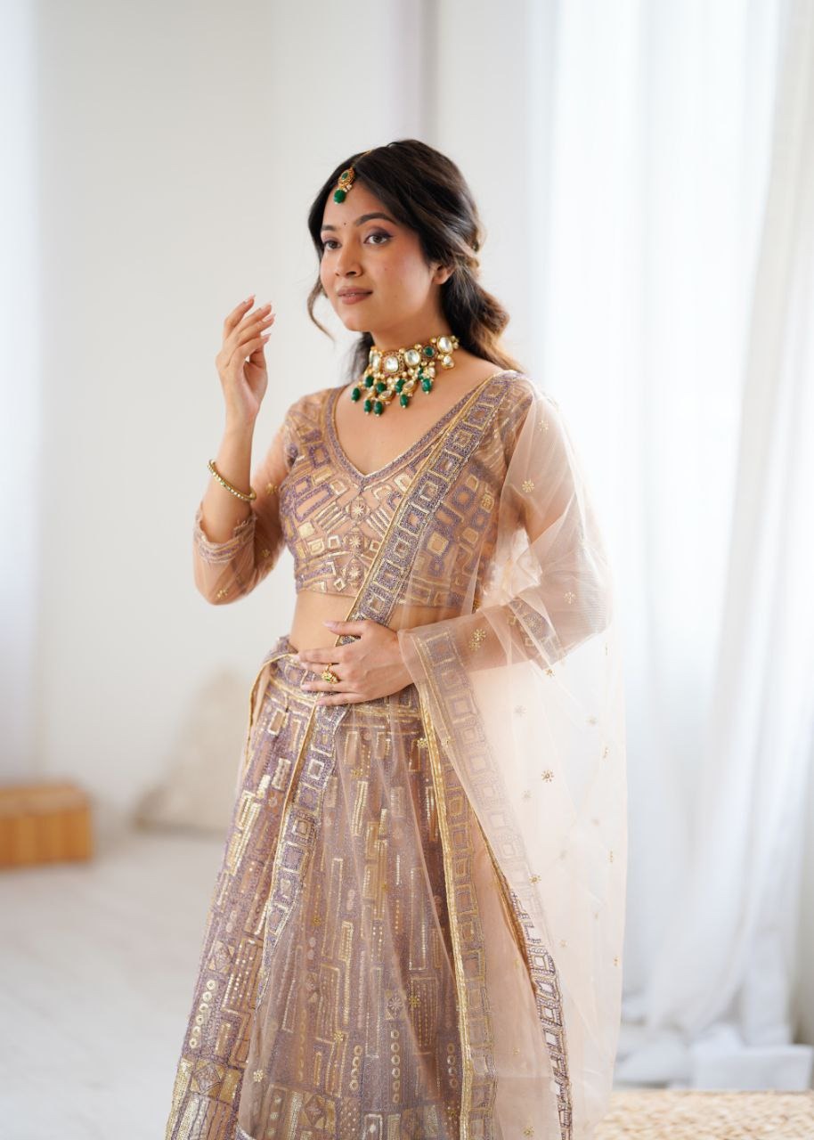 Ethereal Blossom Champagne & Lavender Lehenga Set