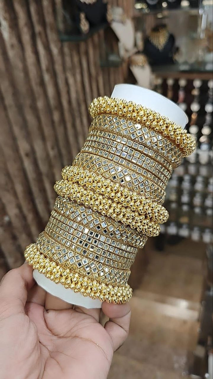 Elegant Gold Kundan Bangles Set