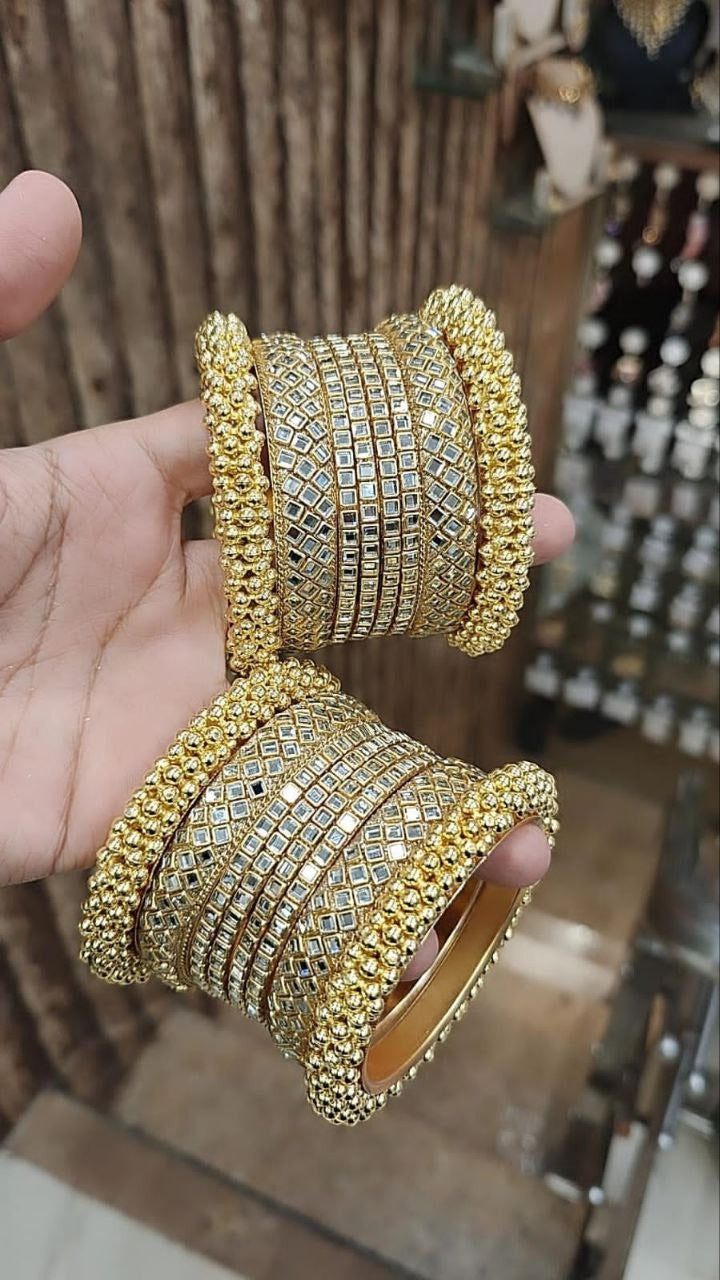 Elegant Gold Kundan Bangles Set