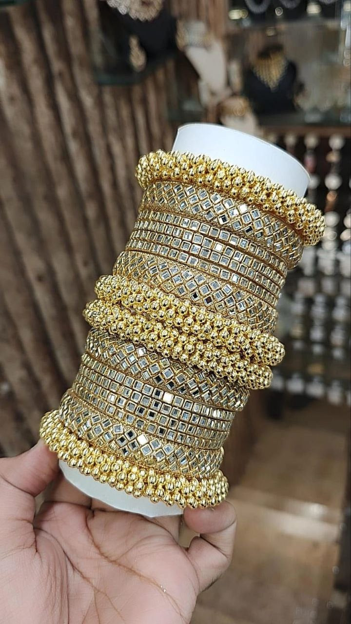 Elegant Gold Kundan Bangles Set