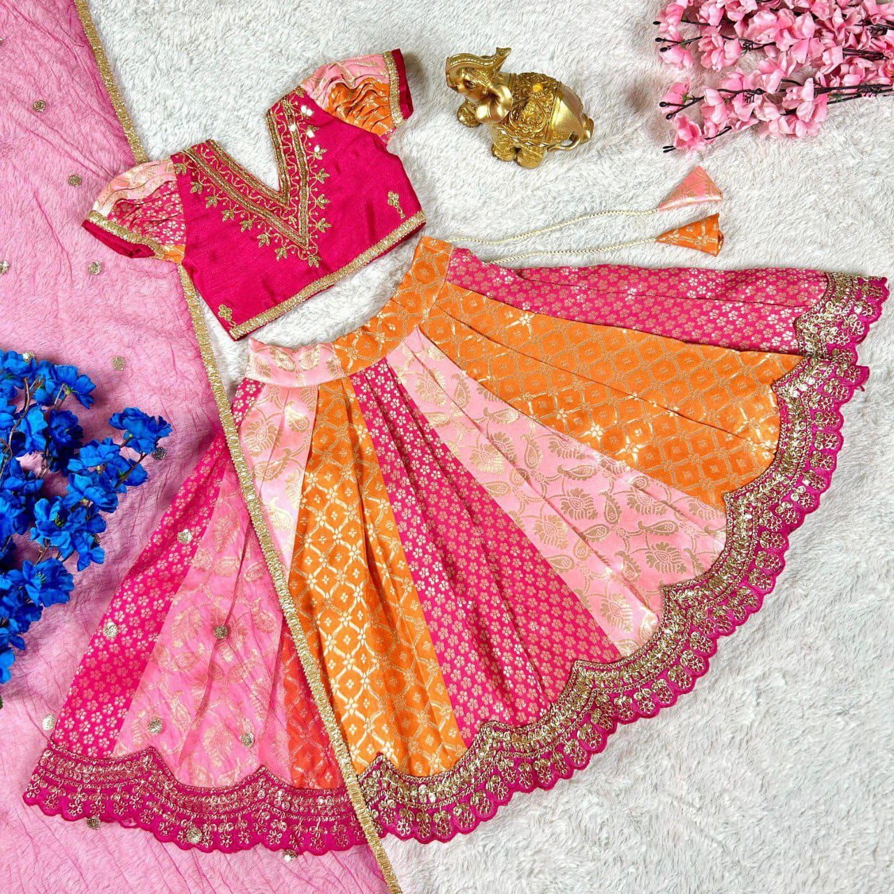 Handwoven Perfection – Multi‑Color Lahenga Set